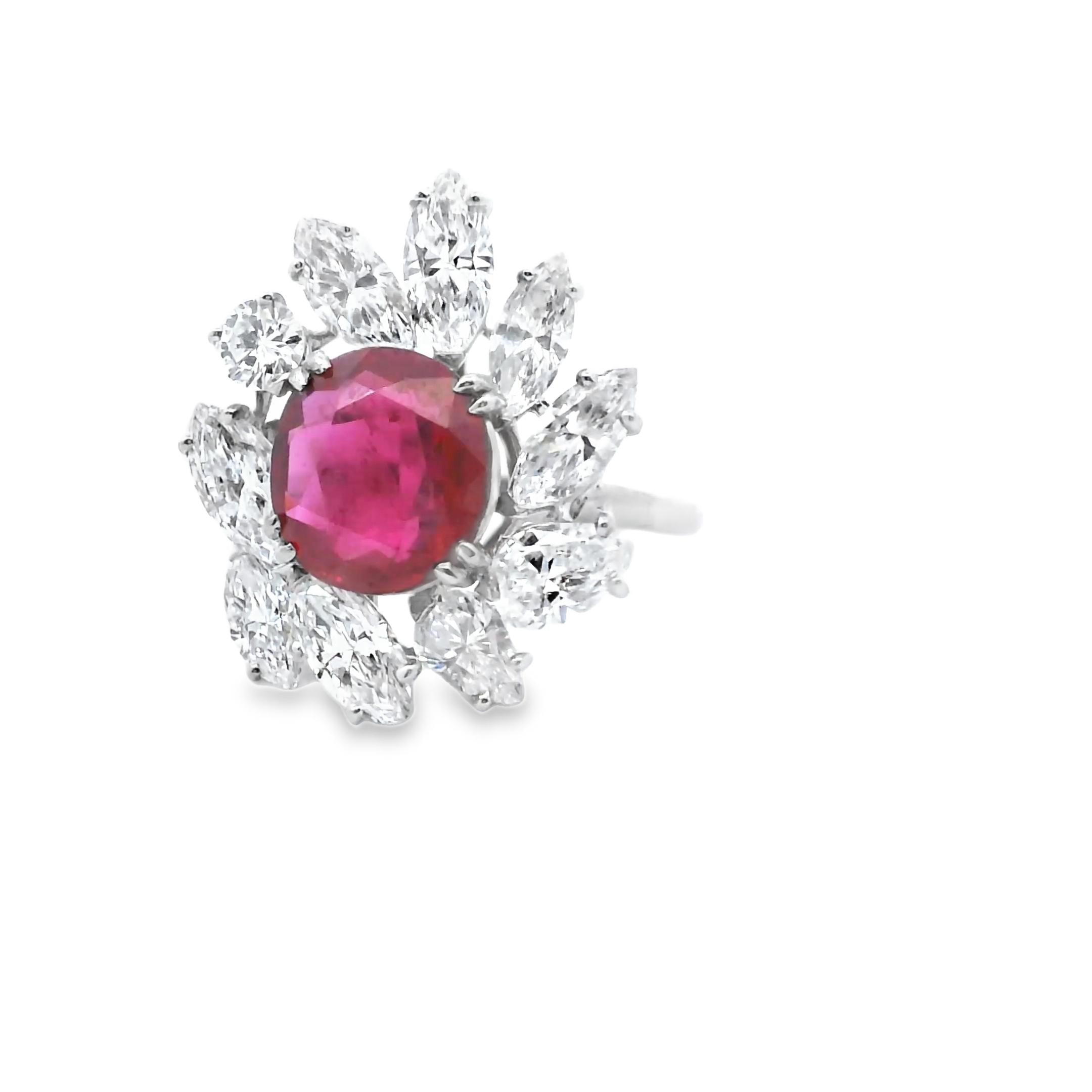 Platinum Ring with 3.27-Carat Ruby and Pear-Cut Diamonds