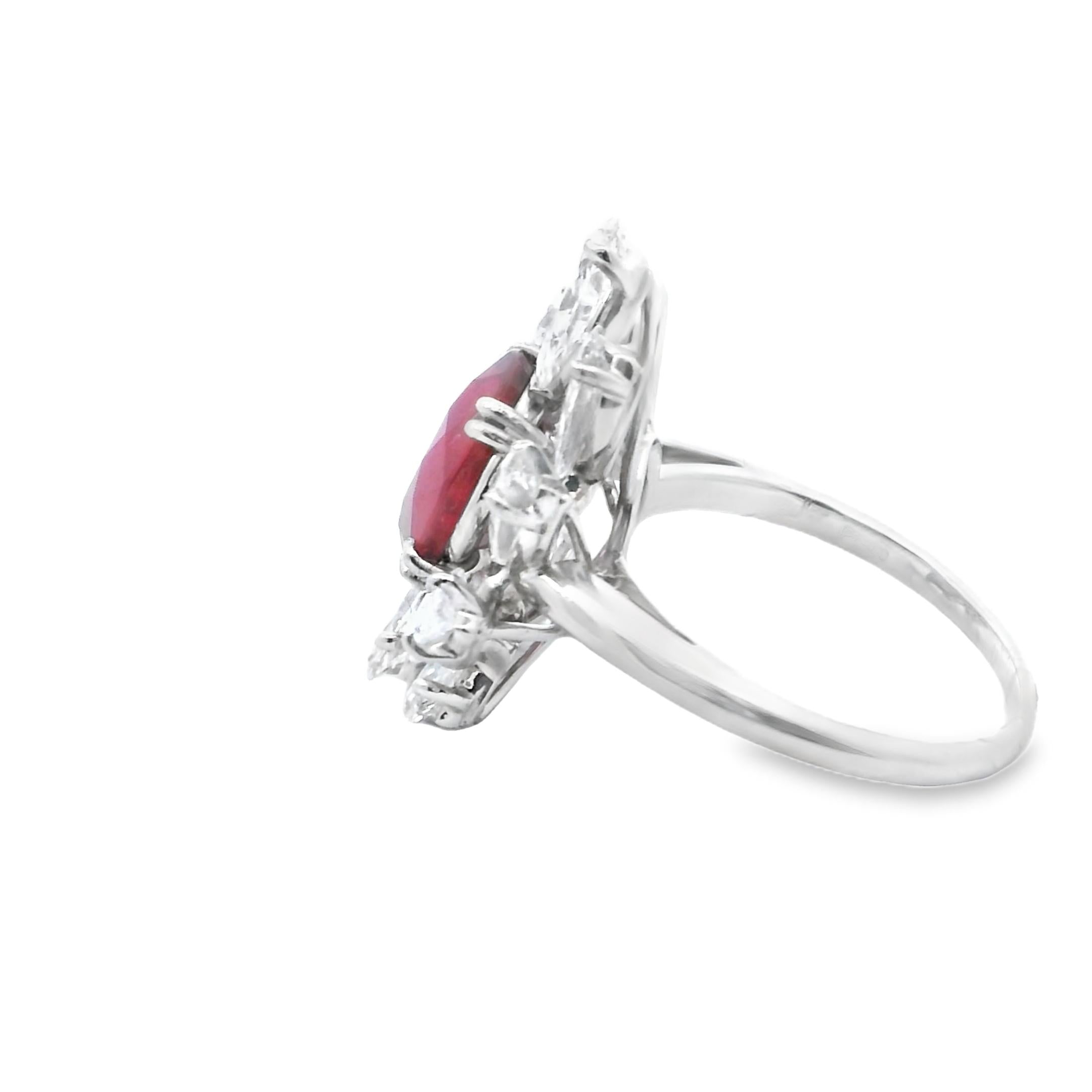 Platinum Ring with 3.27-Carat Ruby and Pear-Cut Diamonds