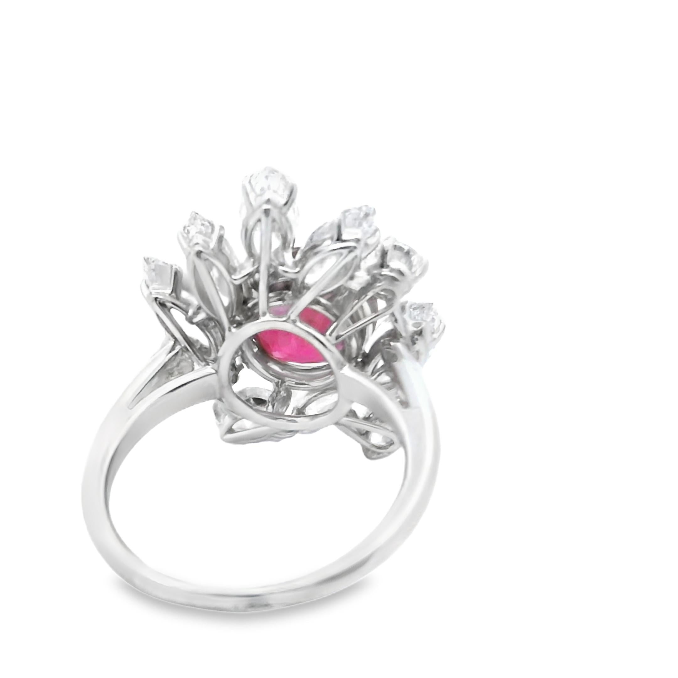 Platinum Ring with 3.27-Carat Ruby and Pear-Cut Diamonds