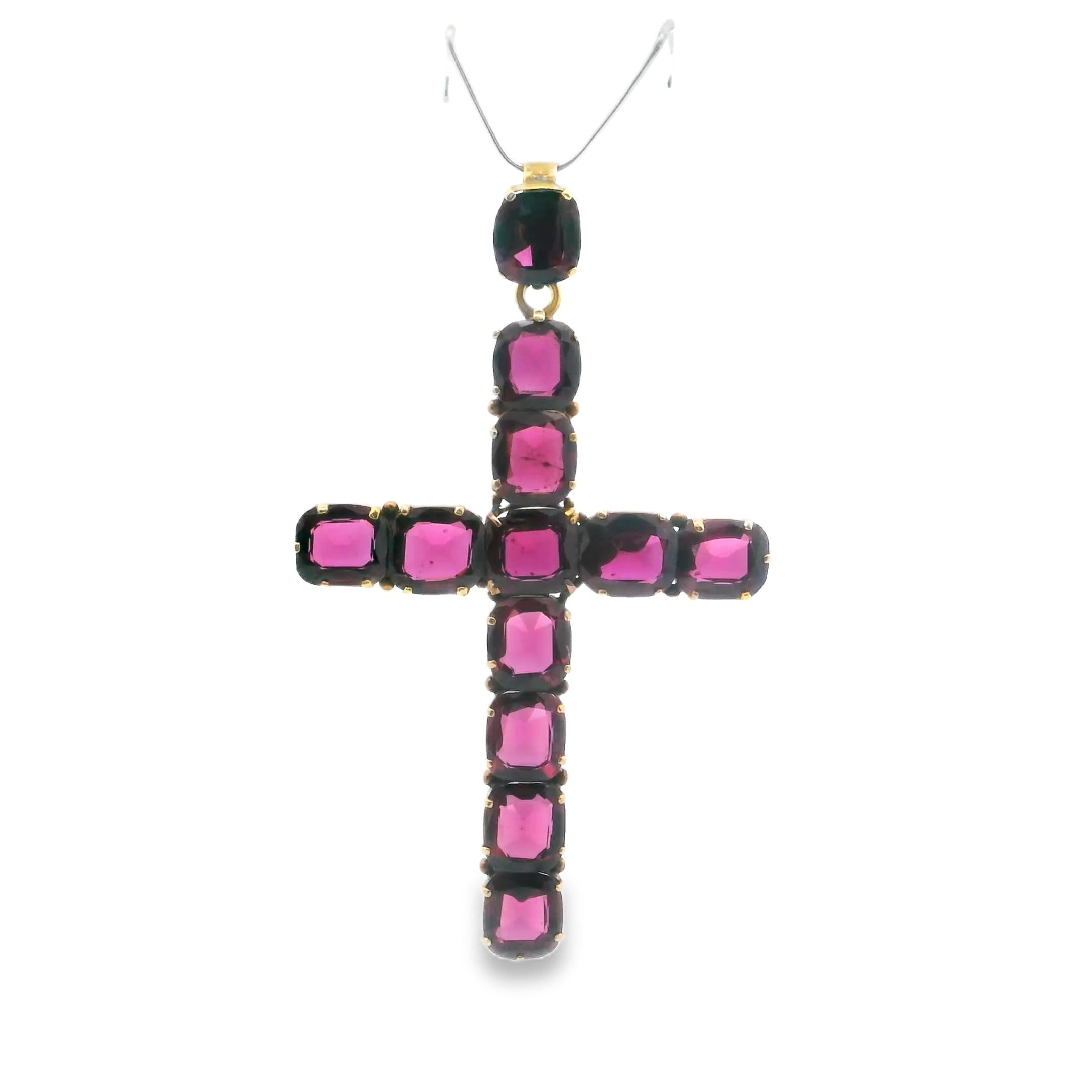 Gold Victorian Cross Garnet Pendant