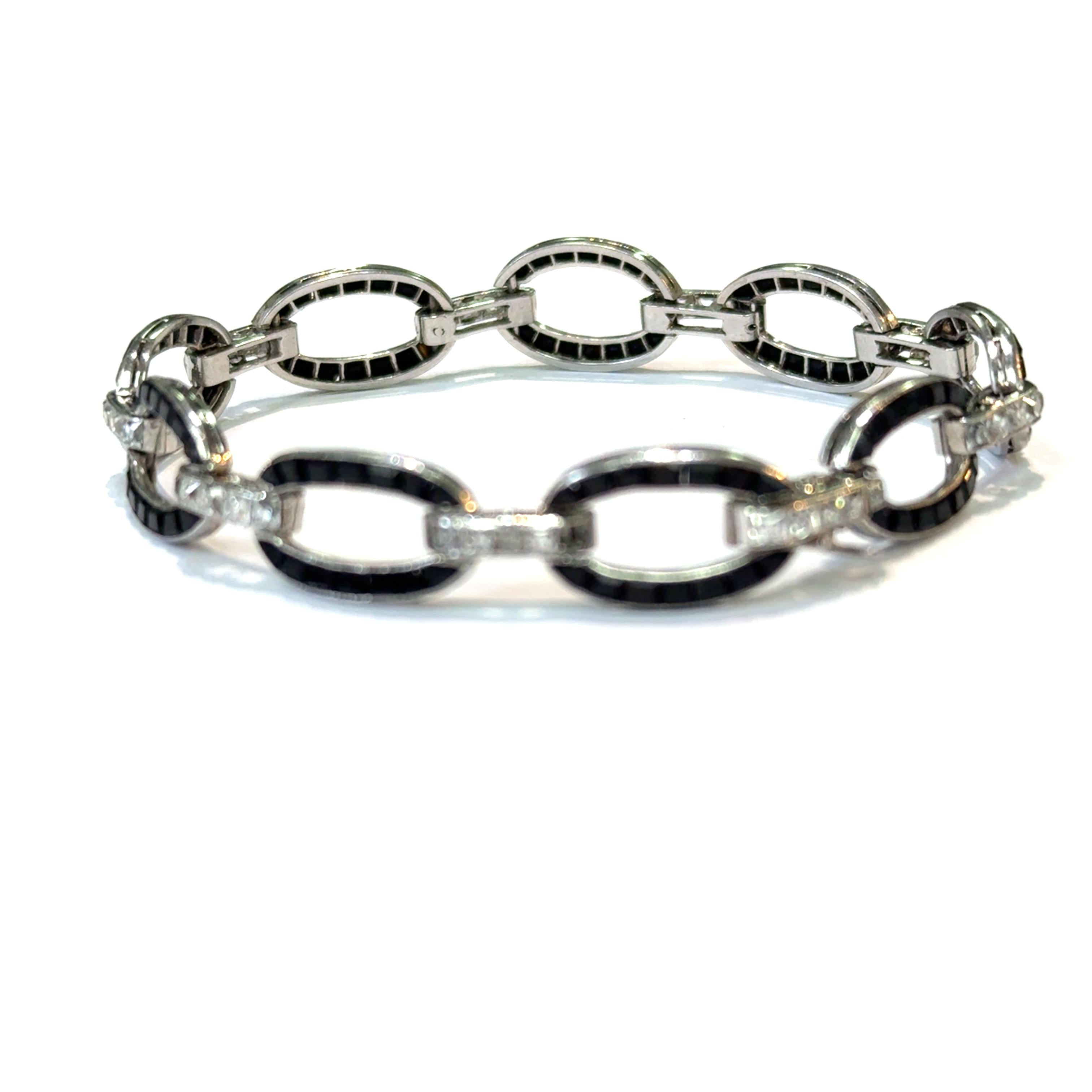 Platinum Van Cleef & Arpels Art Deco Onyx Diamond Bracelet