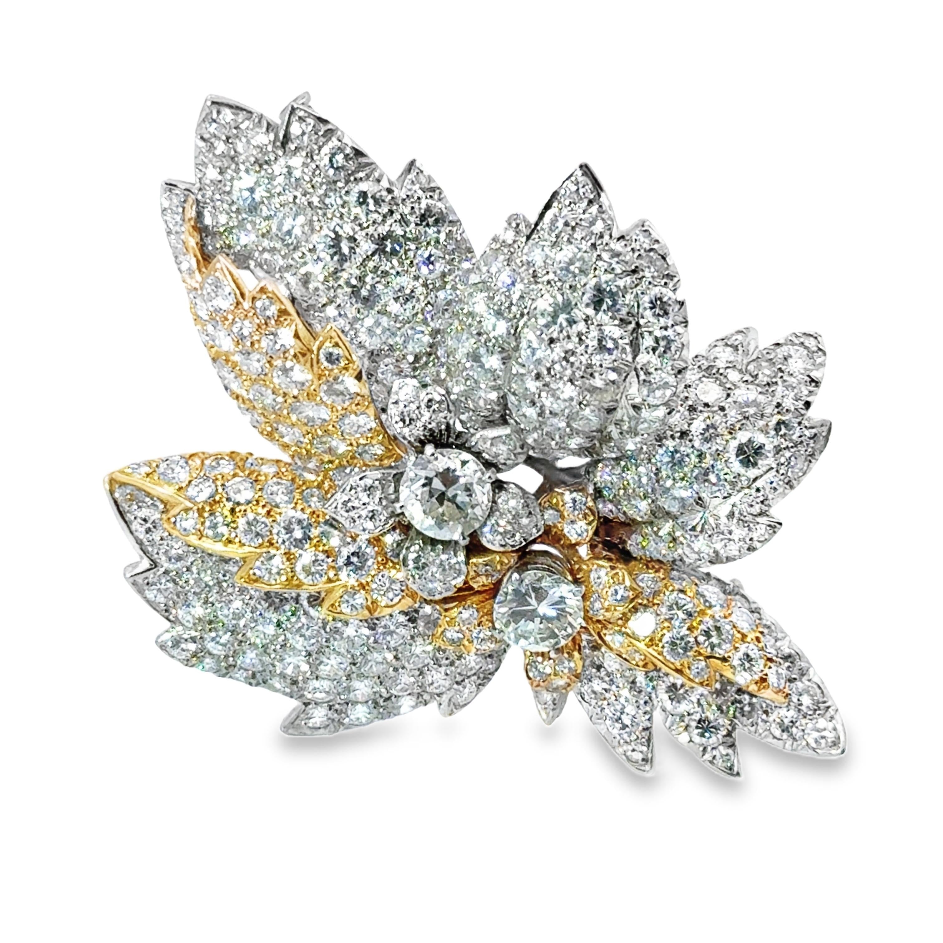1950s Mary Douglas Platinum & 18K Gold Diamond Floral Brooch