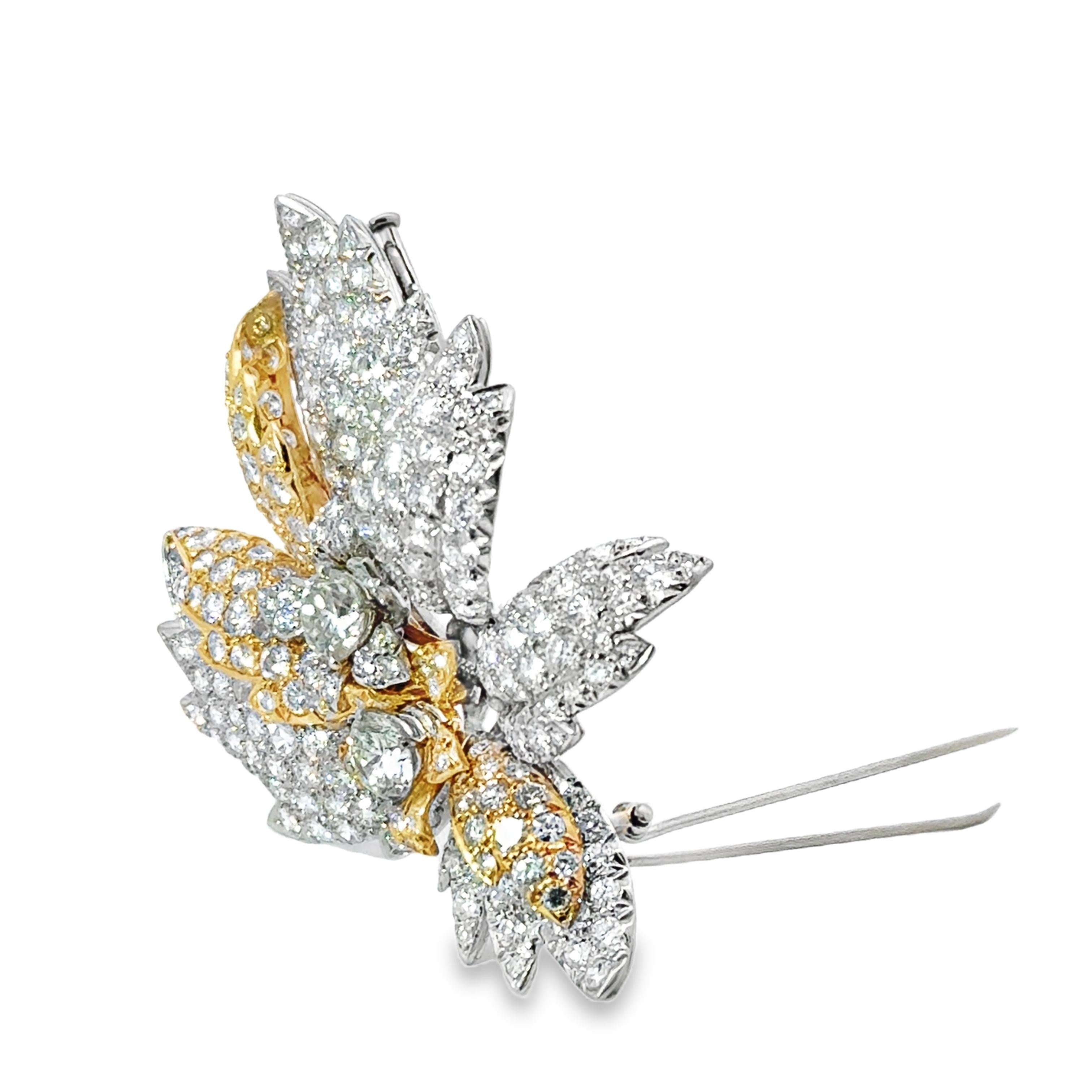 1950s Mary Douglas Platinum & 18K Gold Diamond Floral Brooch