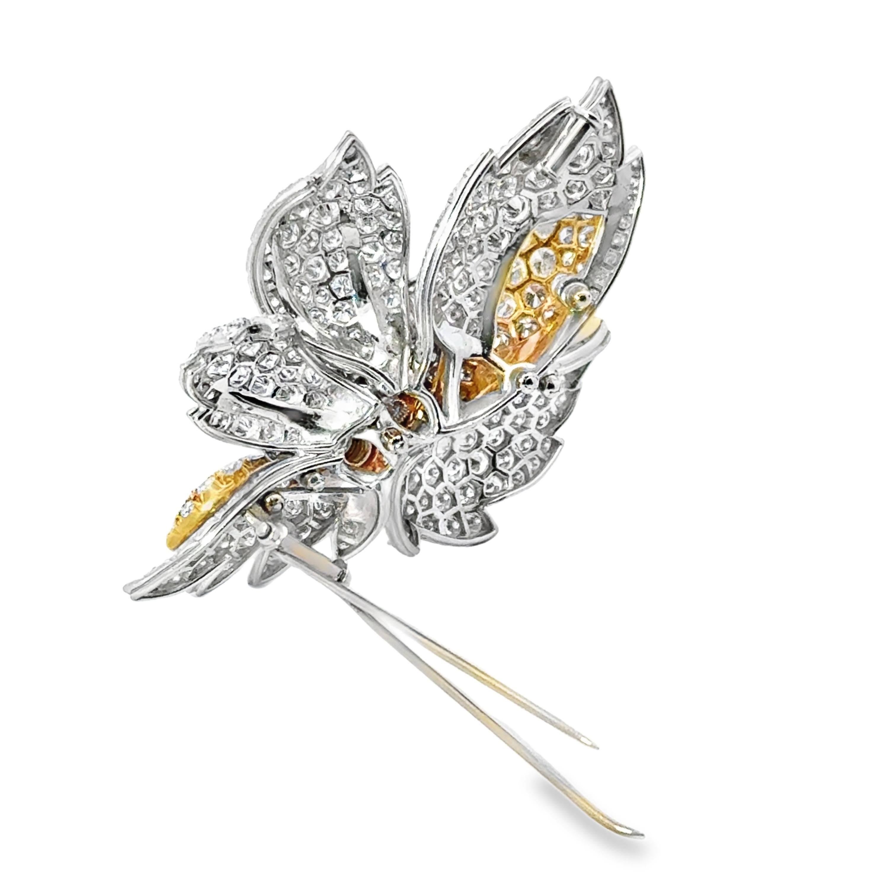 1950s Mary Douglas Platinum & 18K Gold Diamond Floral Brooch