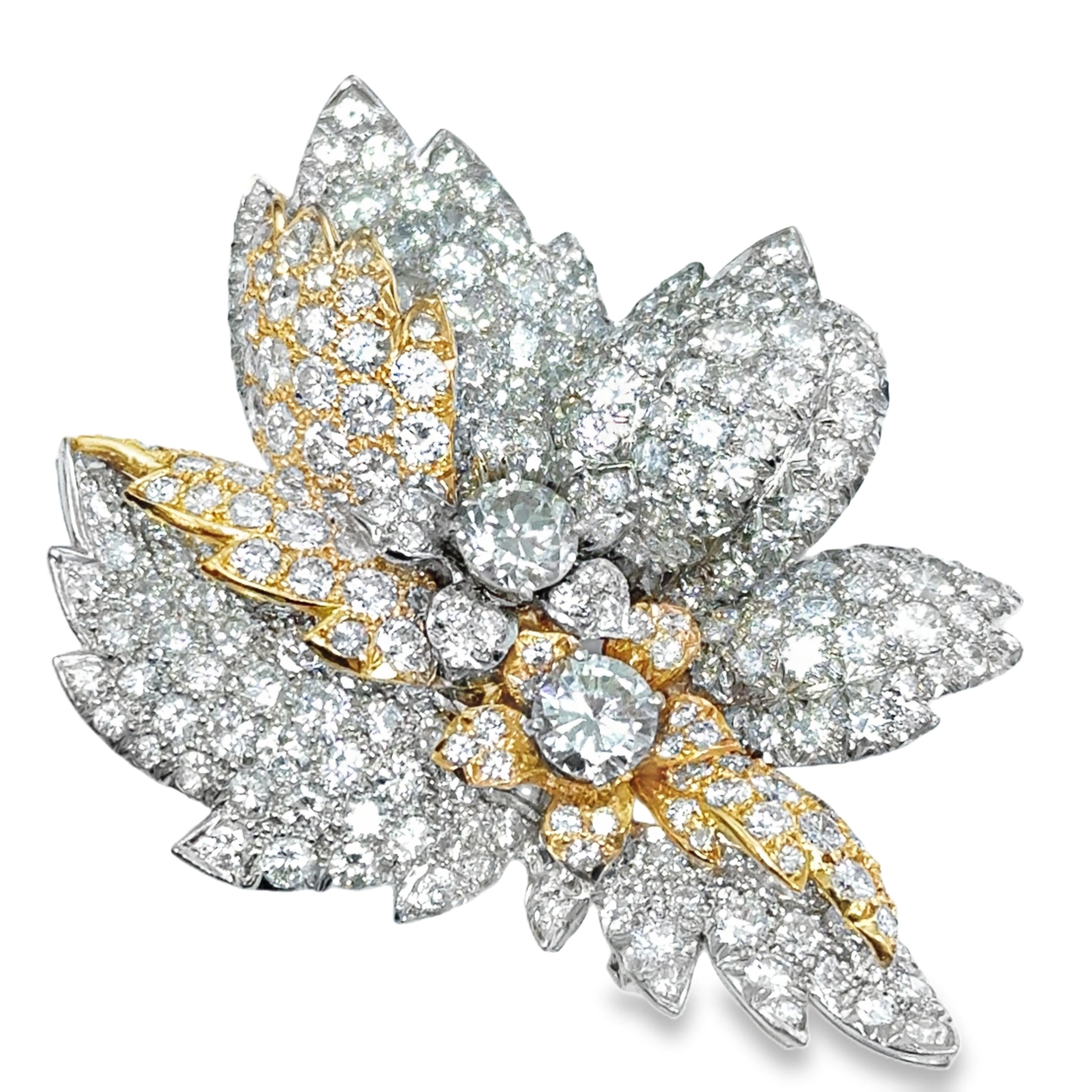 1950s Mary Douglas Platinum & 18K Gold Diamond Floral Brooch