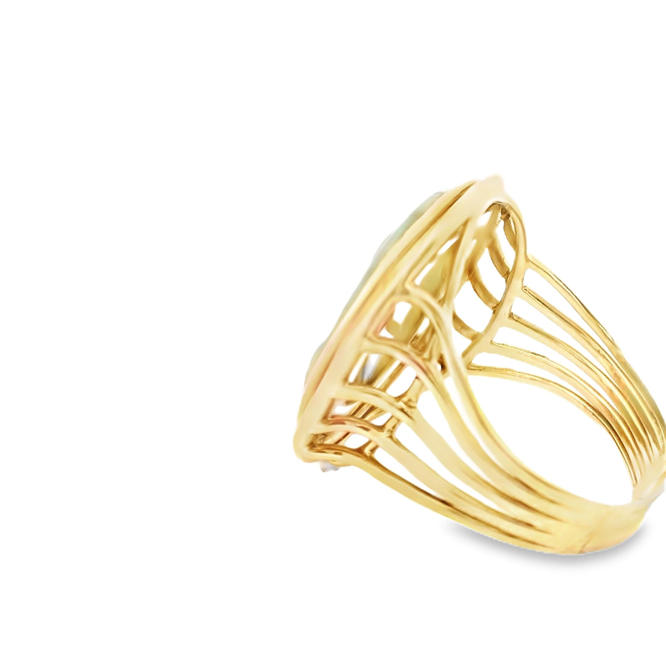 1950s French Carved Jade Buddha Ring in 18K Yellow Gold