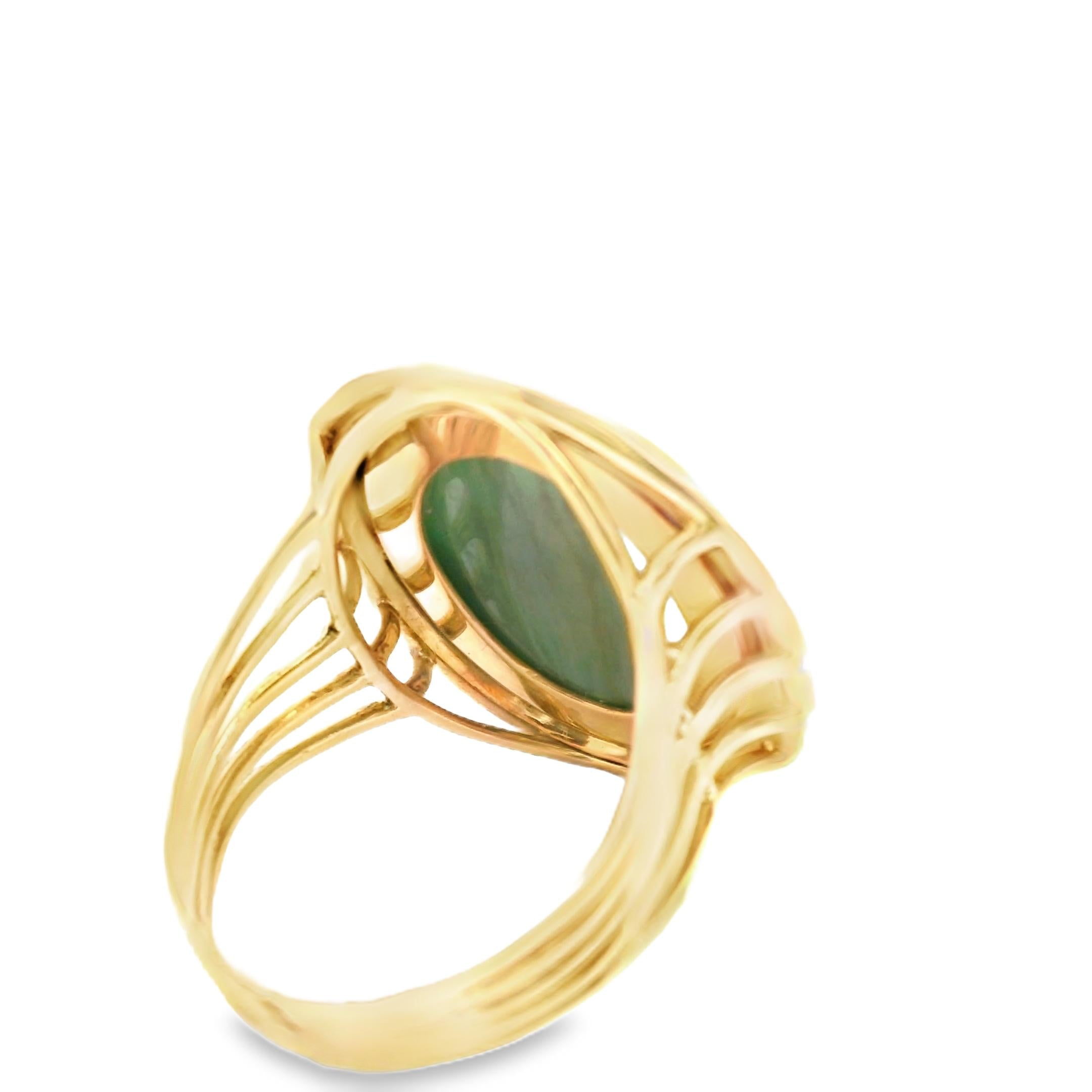 1950s French Carved Jade Buddha Ring in 18K Yellow Gold