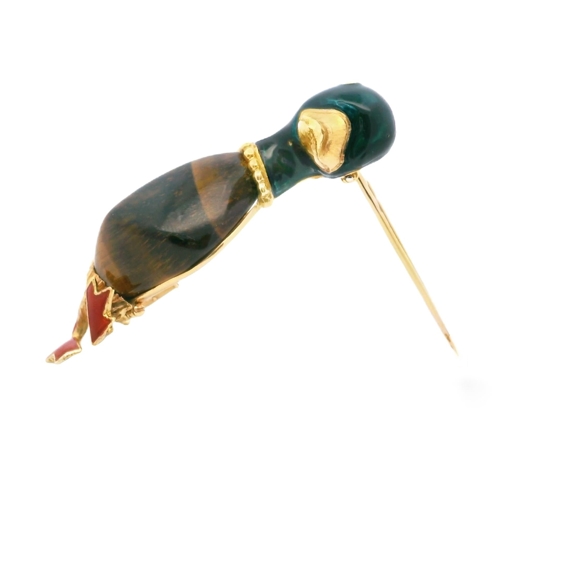 18K Yellow Gold Cartier Tiger Eye Enamel Duck Brooch