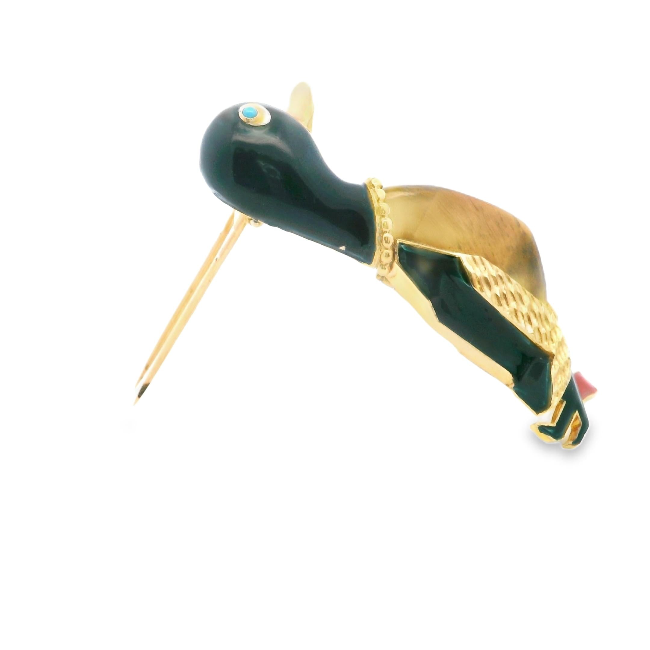 18K Yellow Gold Cartier Tiger Eye Enamel Duck Brooch