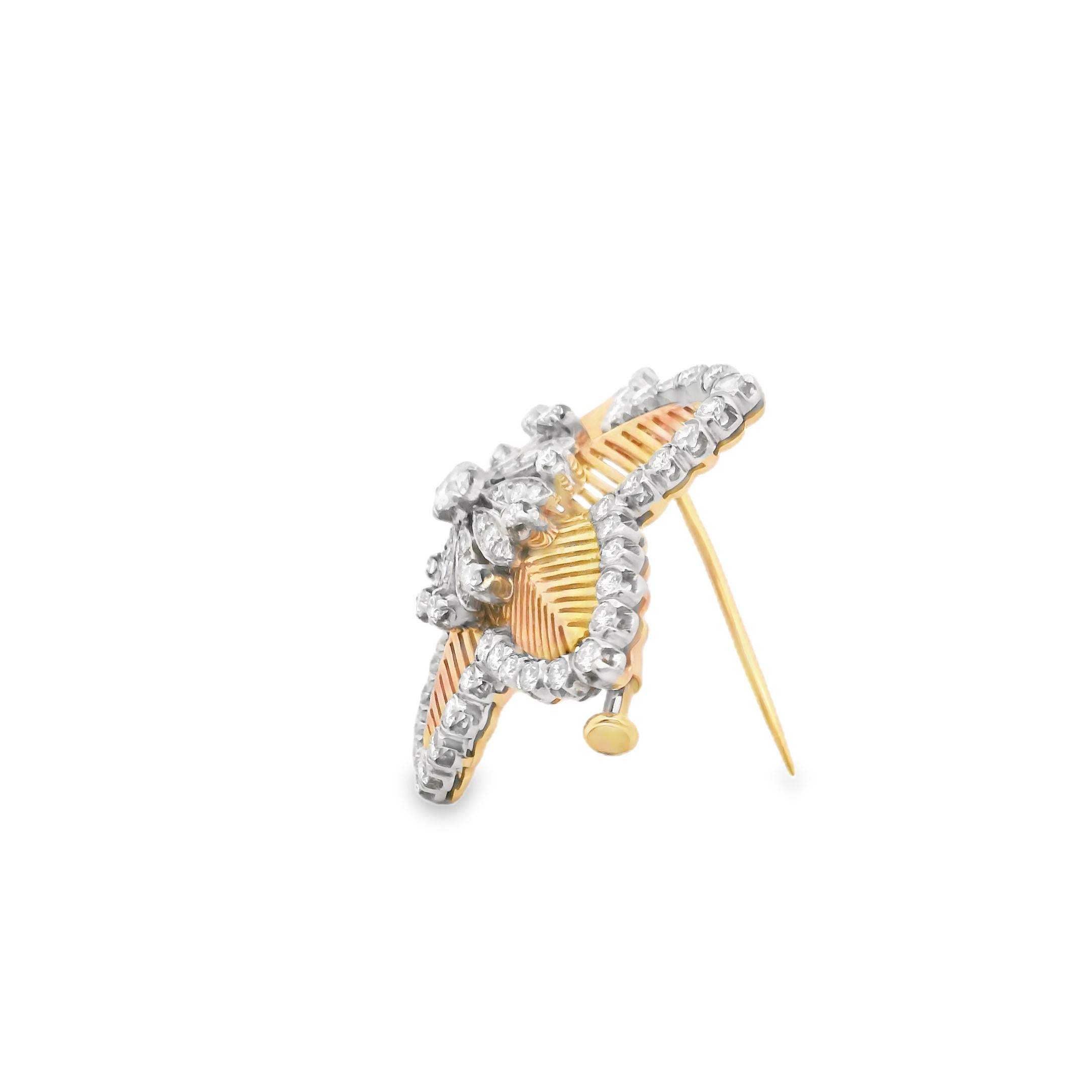 Cuzy 18K Gold Platinum Diamond Floral Brooch