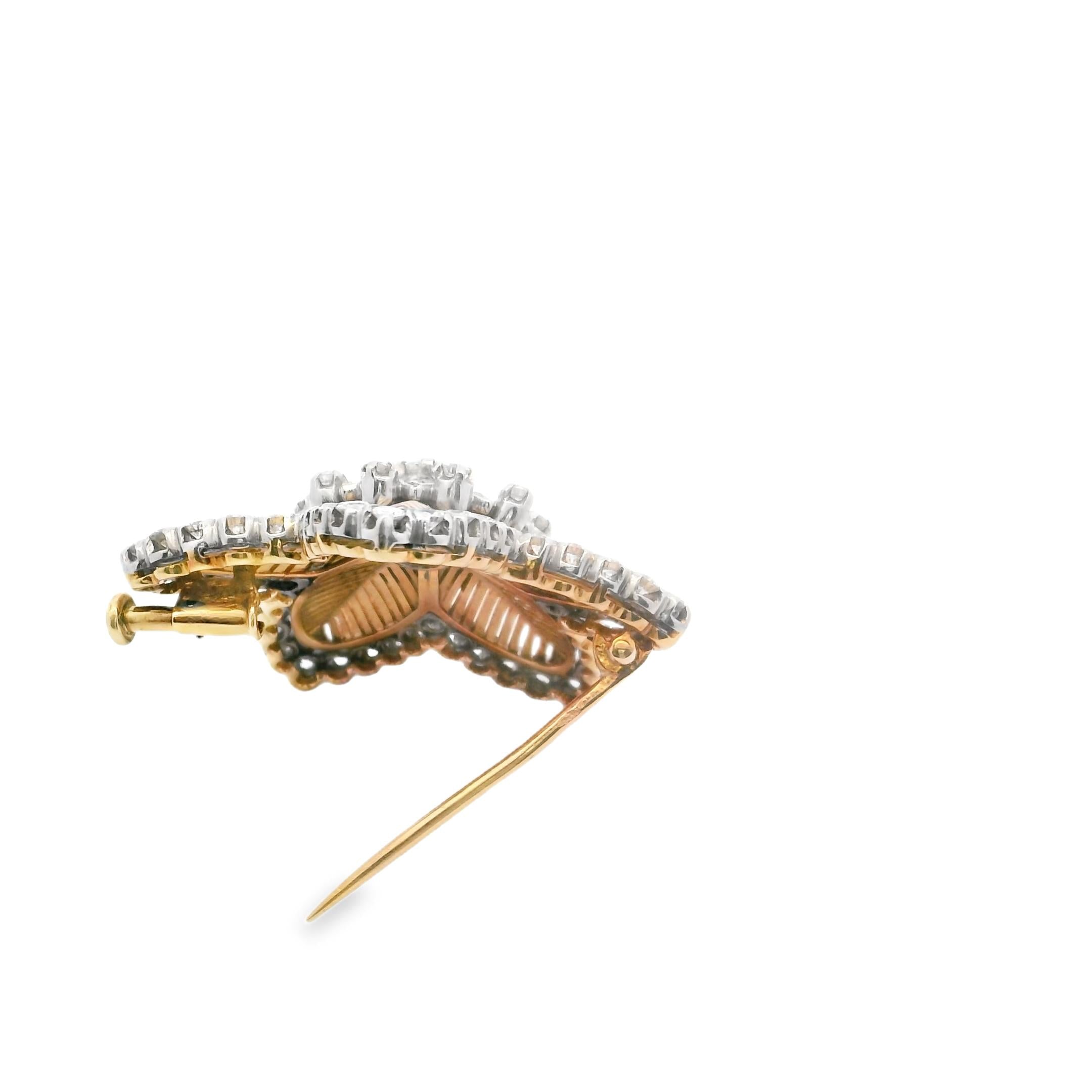 Cuzy 18K Gold Platinum Diamond Floral Brooch