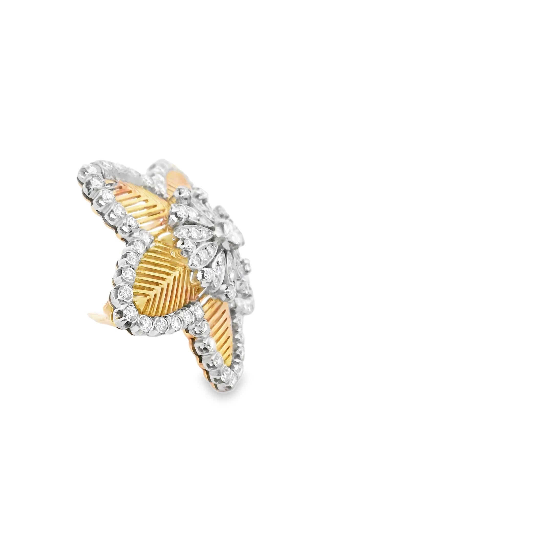 Cuzy 18K Gold Platinum Diamond Floral Brooch