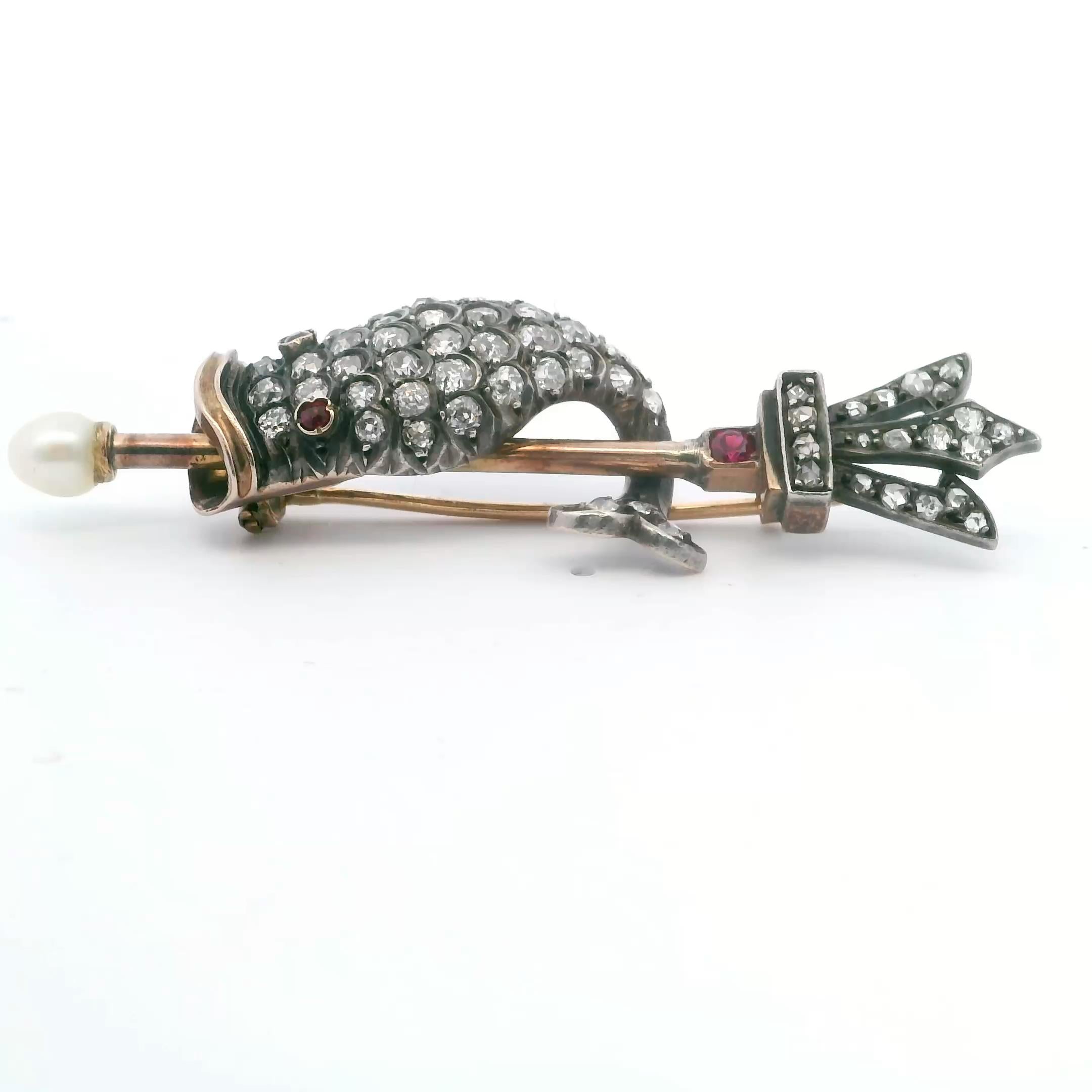 Antique Diamond & Ruby Fish Brooch, Circa 1890 – A Symbol of Myth & Mastery