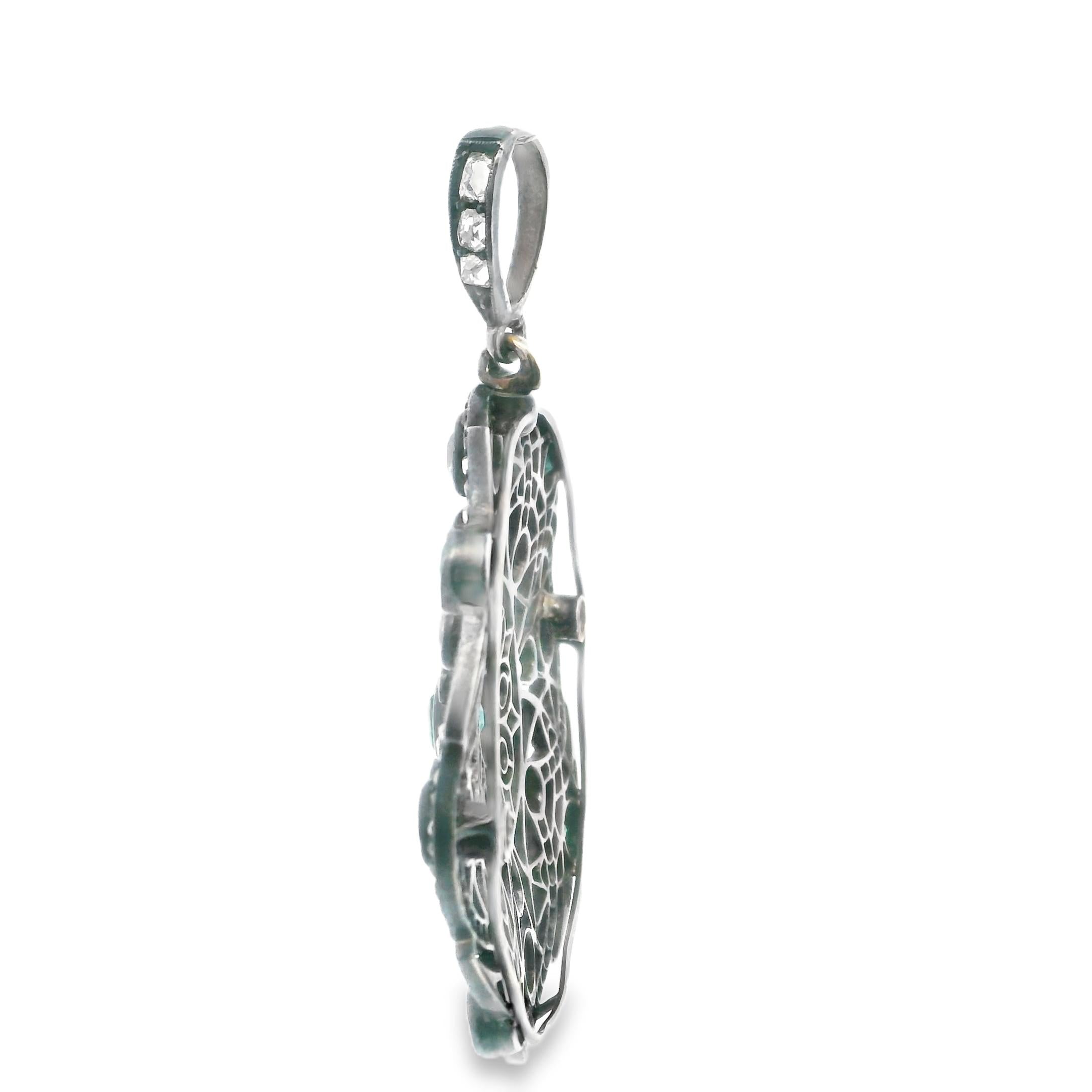 Emerald and Diamond Openwork Pendant Gold and Silver · Circa 1880