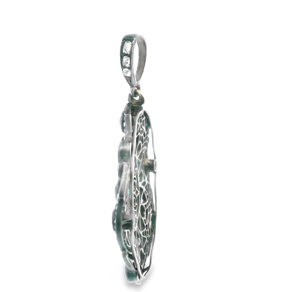 Emerald and Diamond Openwork Pendant Gold and Silver · Circa 1880