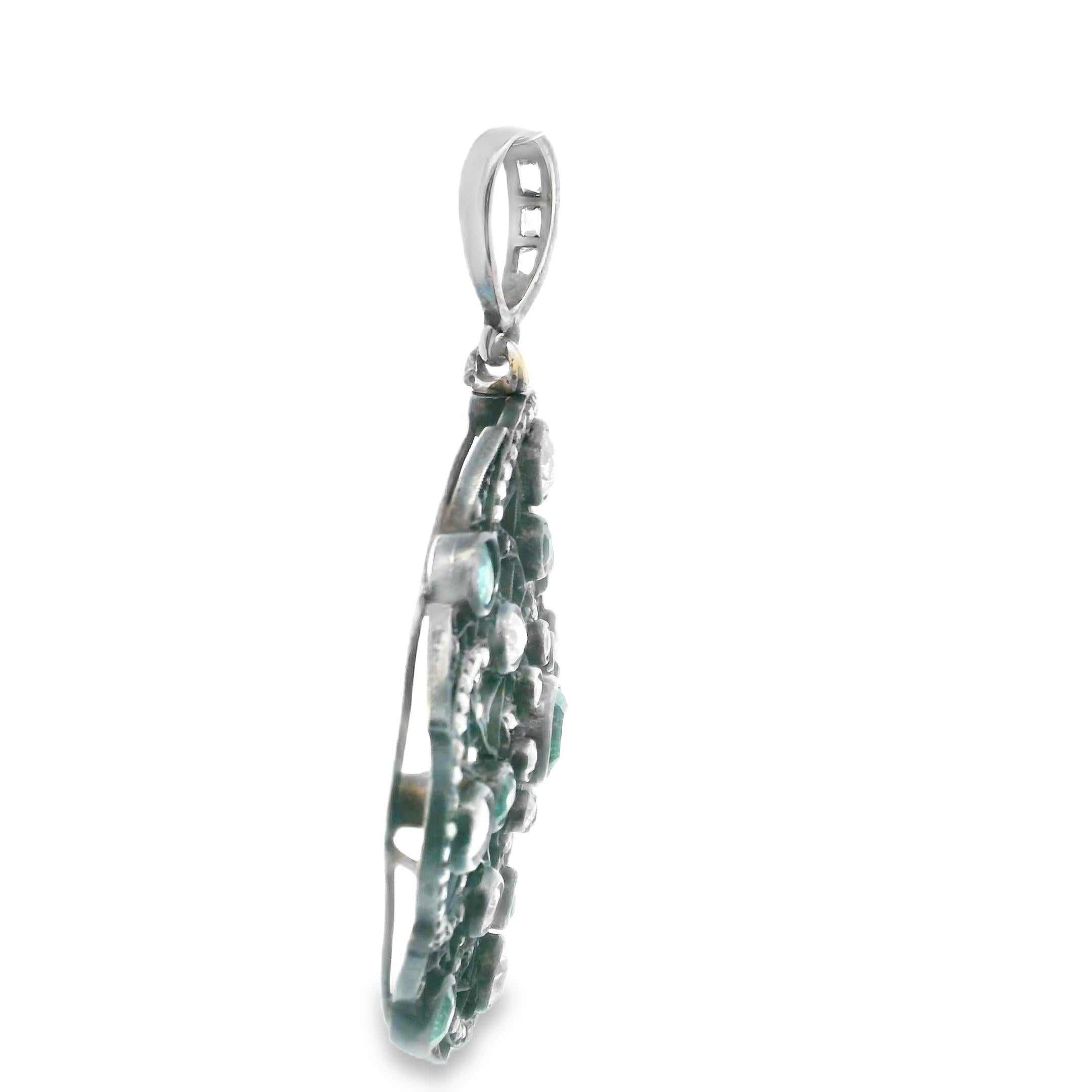 Emerald and Diamond Openwork Pendant Gold and Silver · Circa 1880