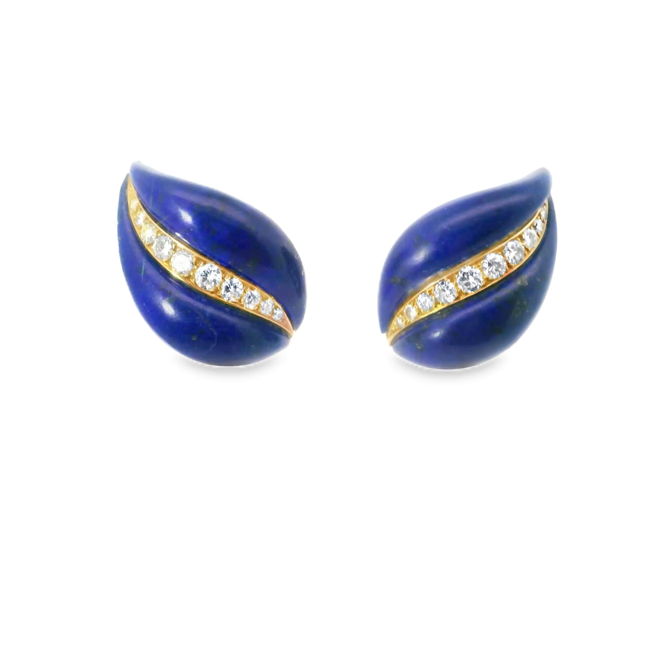 1970s Lapis Lazuli and Diamond Flame Earrings – Georland, France