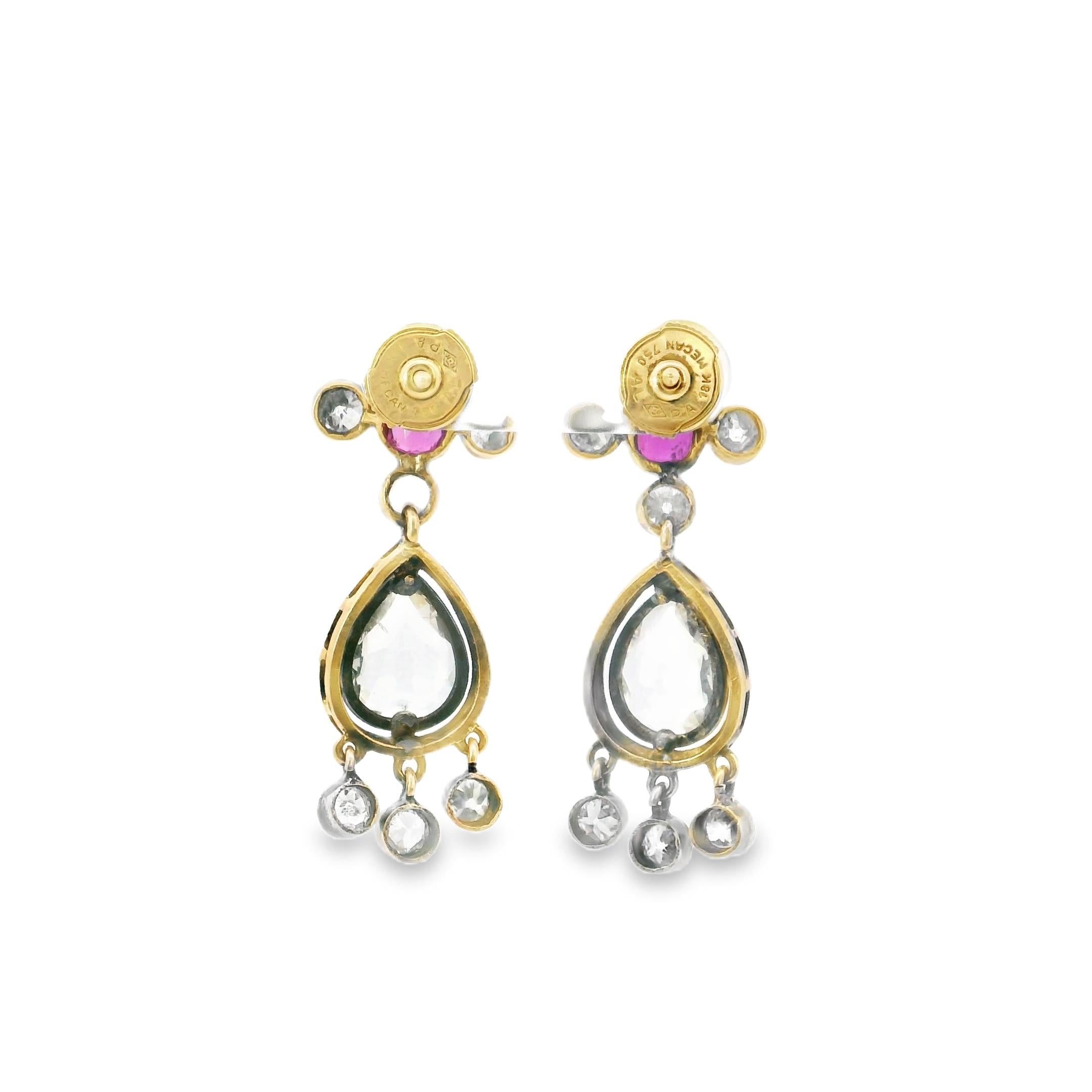 Gold, Silver, Enamel, Ruby, and Diamond Earrings