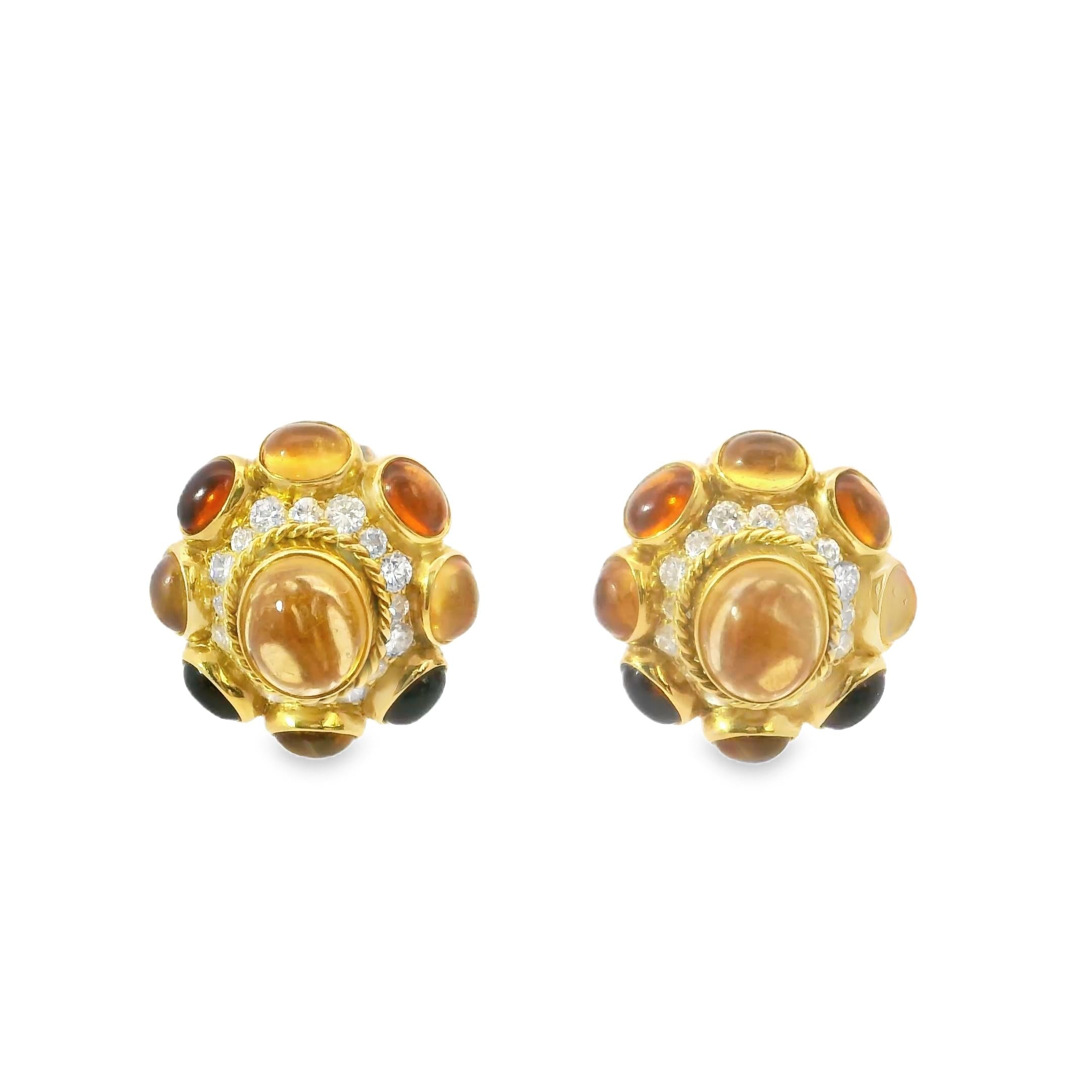 1980s Bulgari Citrine and Diamond Earrings – 18k Yellow Gold