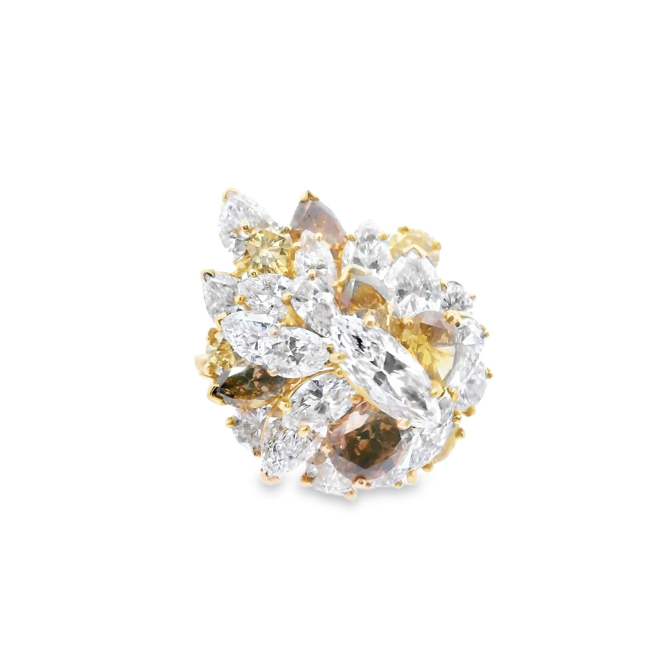 18k Yellow Gold Oscar Heymann 1970s Cluster Diamond Ring