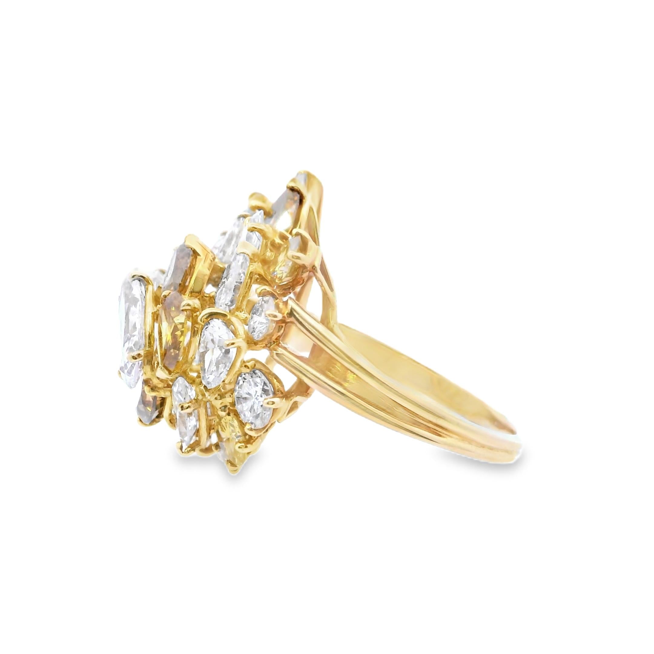 18k Yellow Gold Oscar Heymann 1970s Cluster Diamond Ring