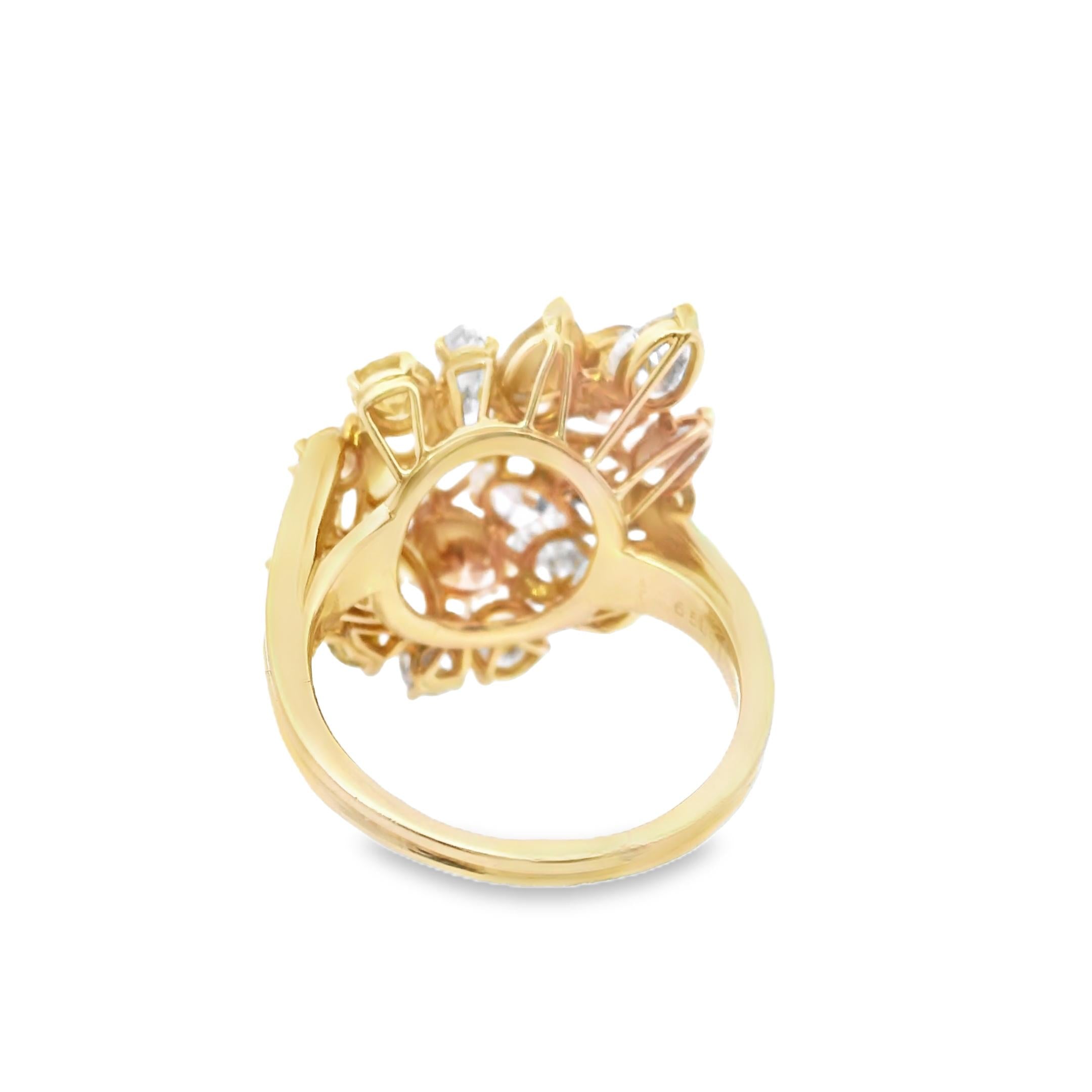 18k Yellow Gold Oscar Heymann 1970s Cluster Diamond Ring