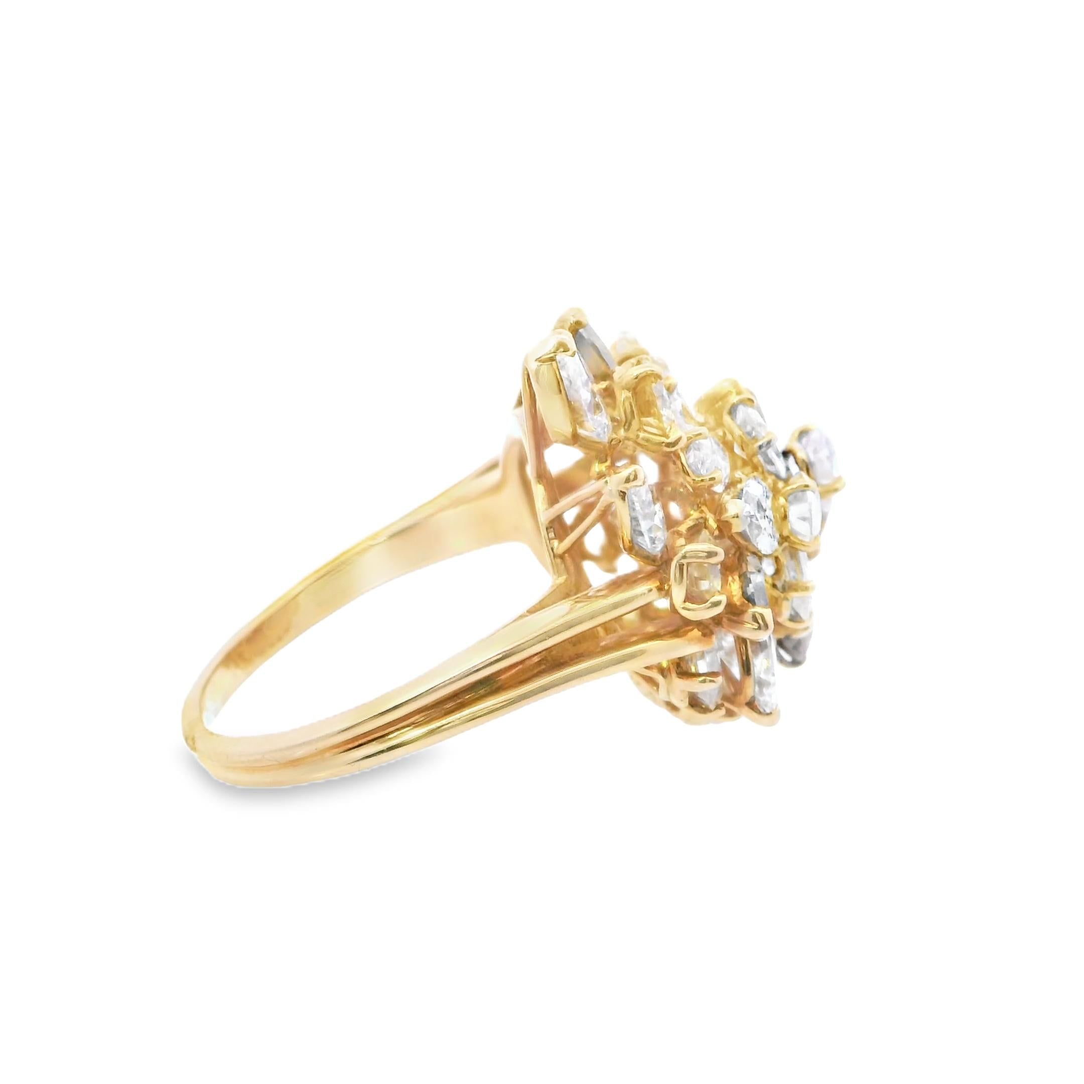 18k Yellow Gold Oscar Heymann 1970s Cluster Diamond Ring