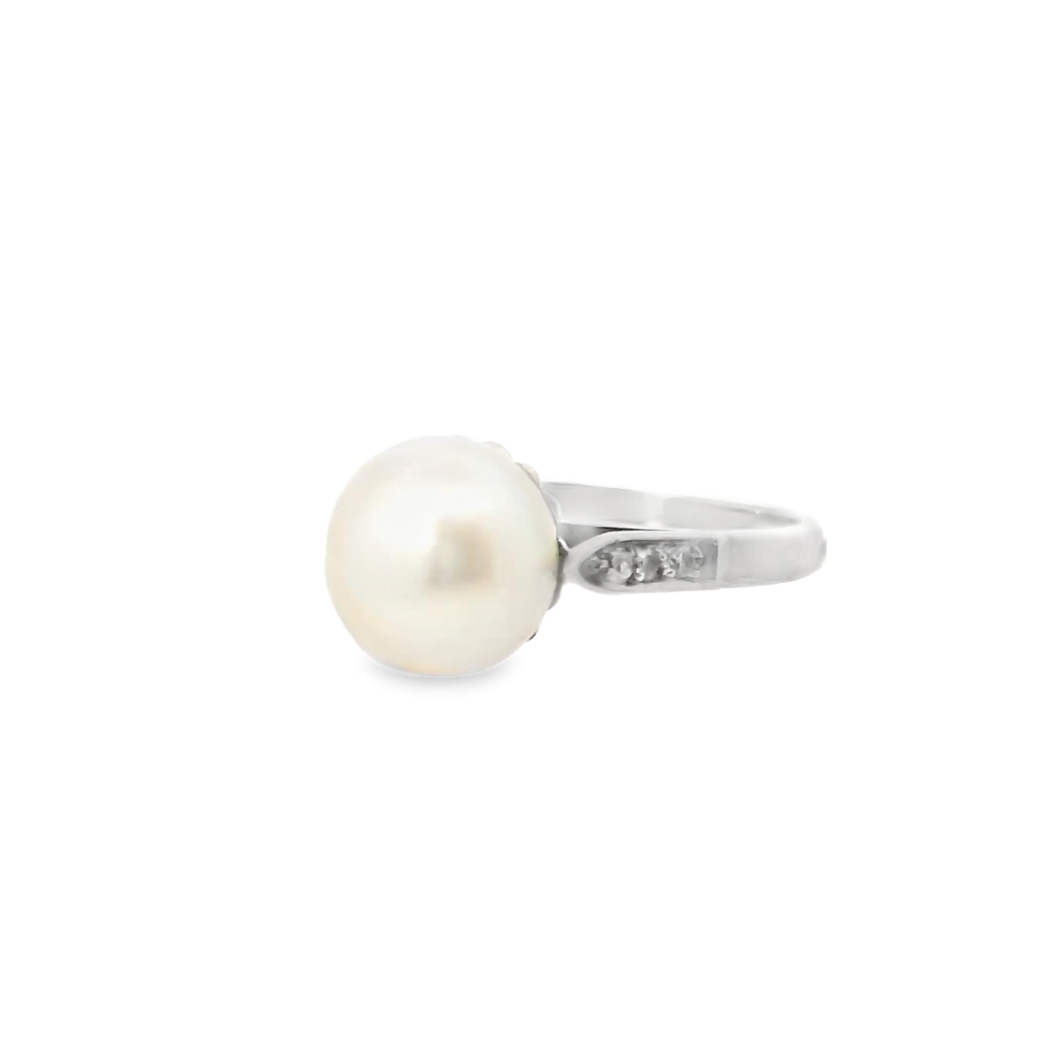 1910 French Platinum Ring with Natural Saltwater Pearl and Diamonds
