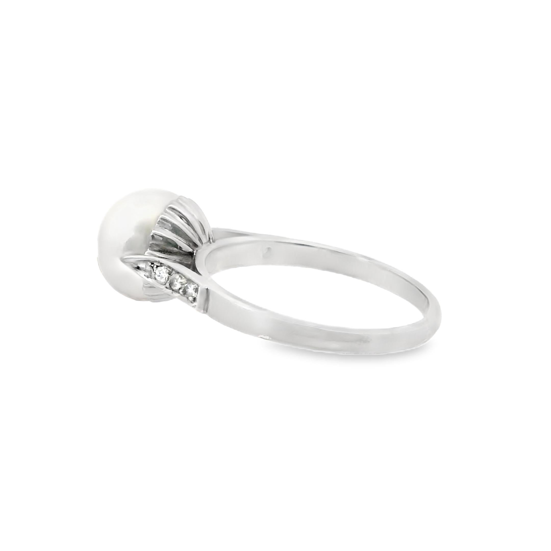 1910 French Platinum Ring with Natural Saltwater Pearl and Diamonds