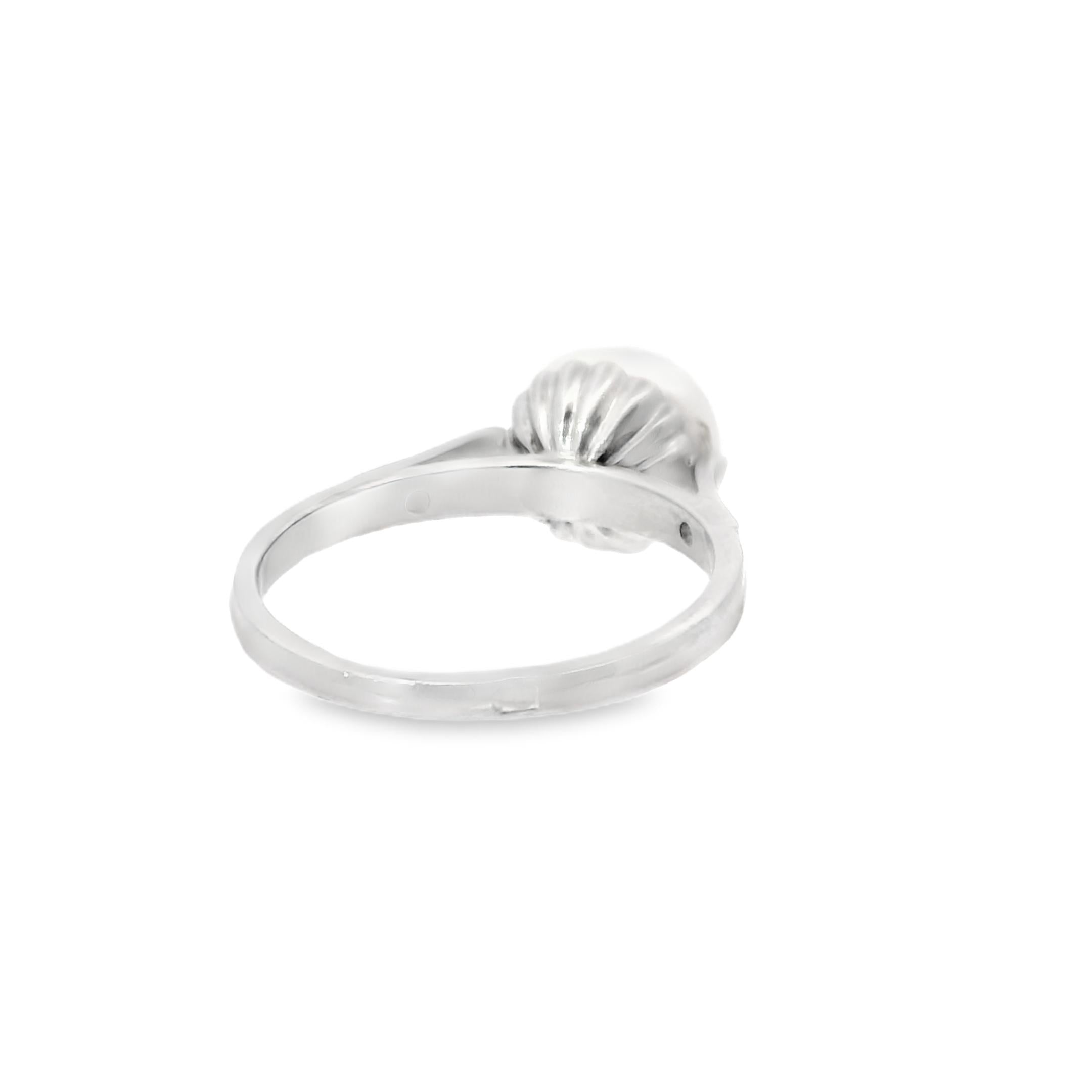 1910 French Platinum Ring with Natural Saltwater Pearl and Diamonds