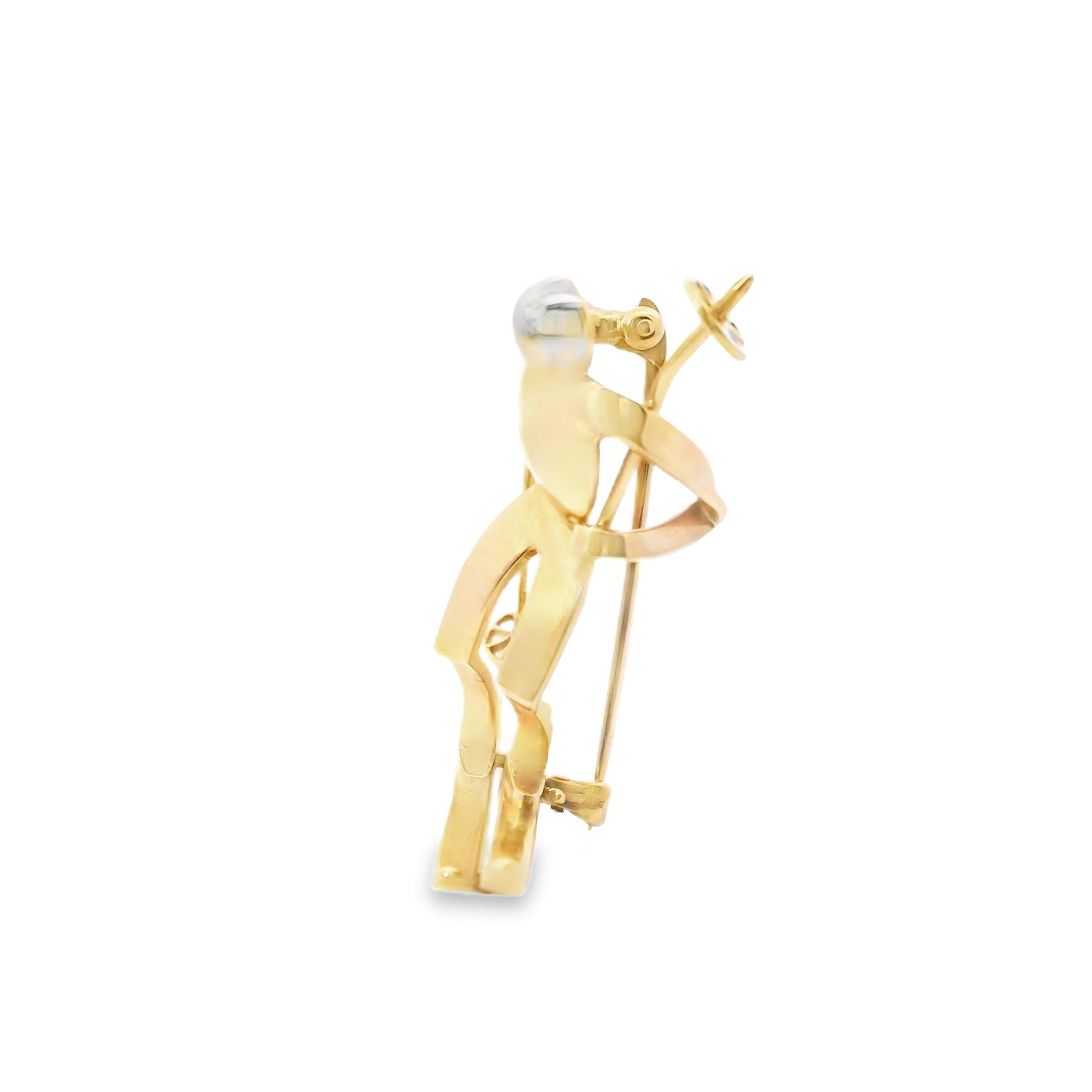 14k Yellow Gold Skier pin
