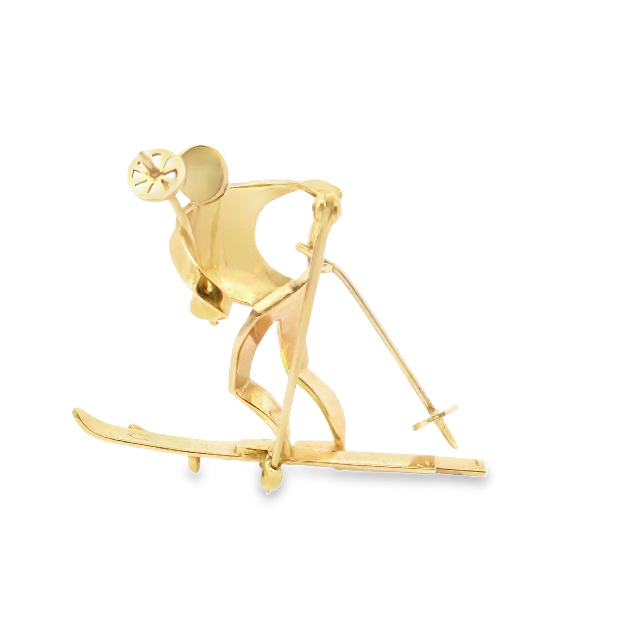 14k Yellow Gold Skier pin