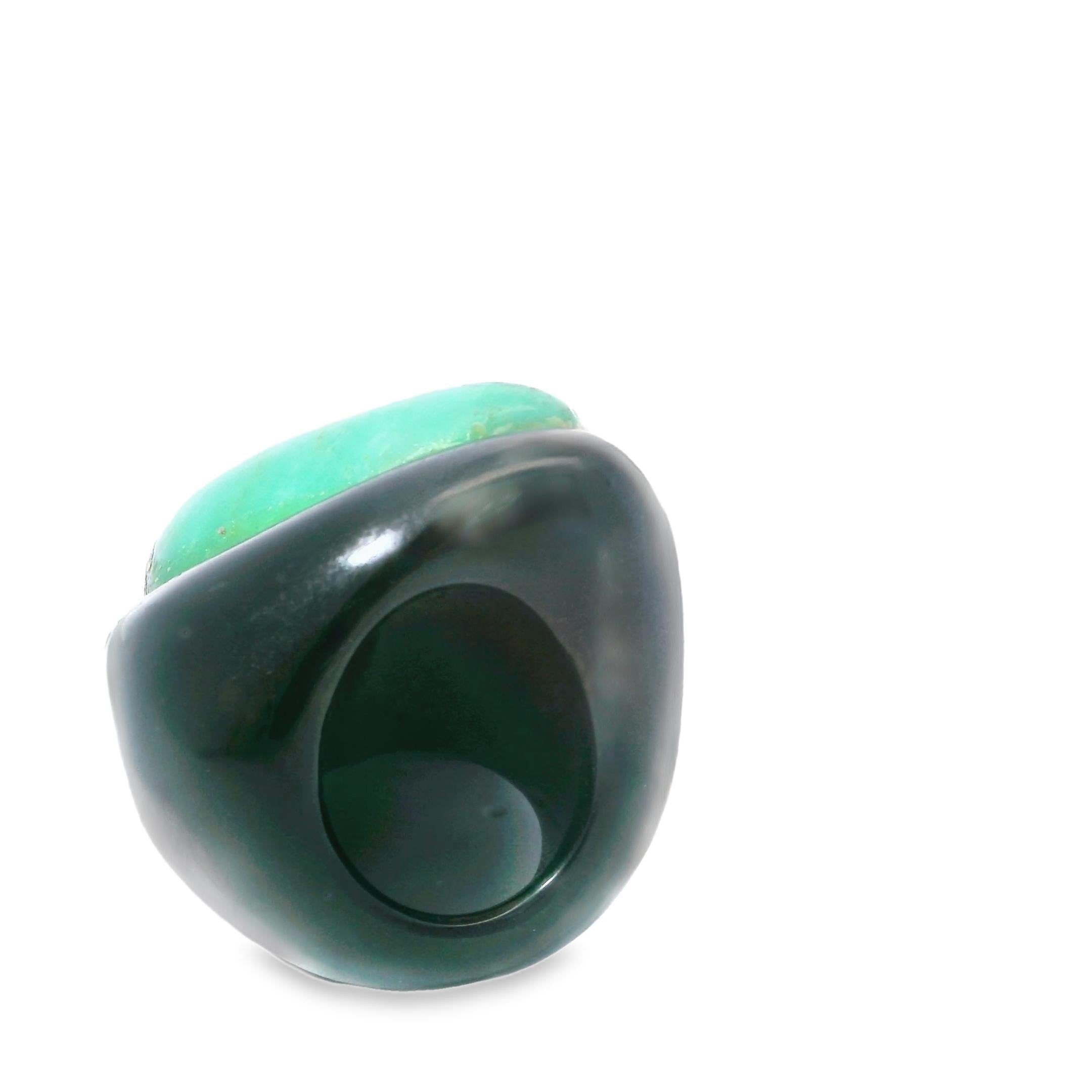 1970's Ebony and Green Amazonite Ring