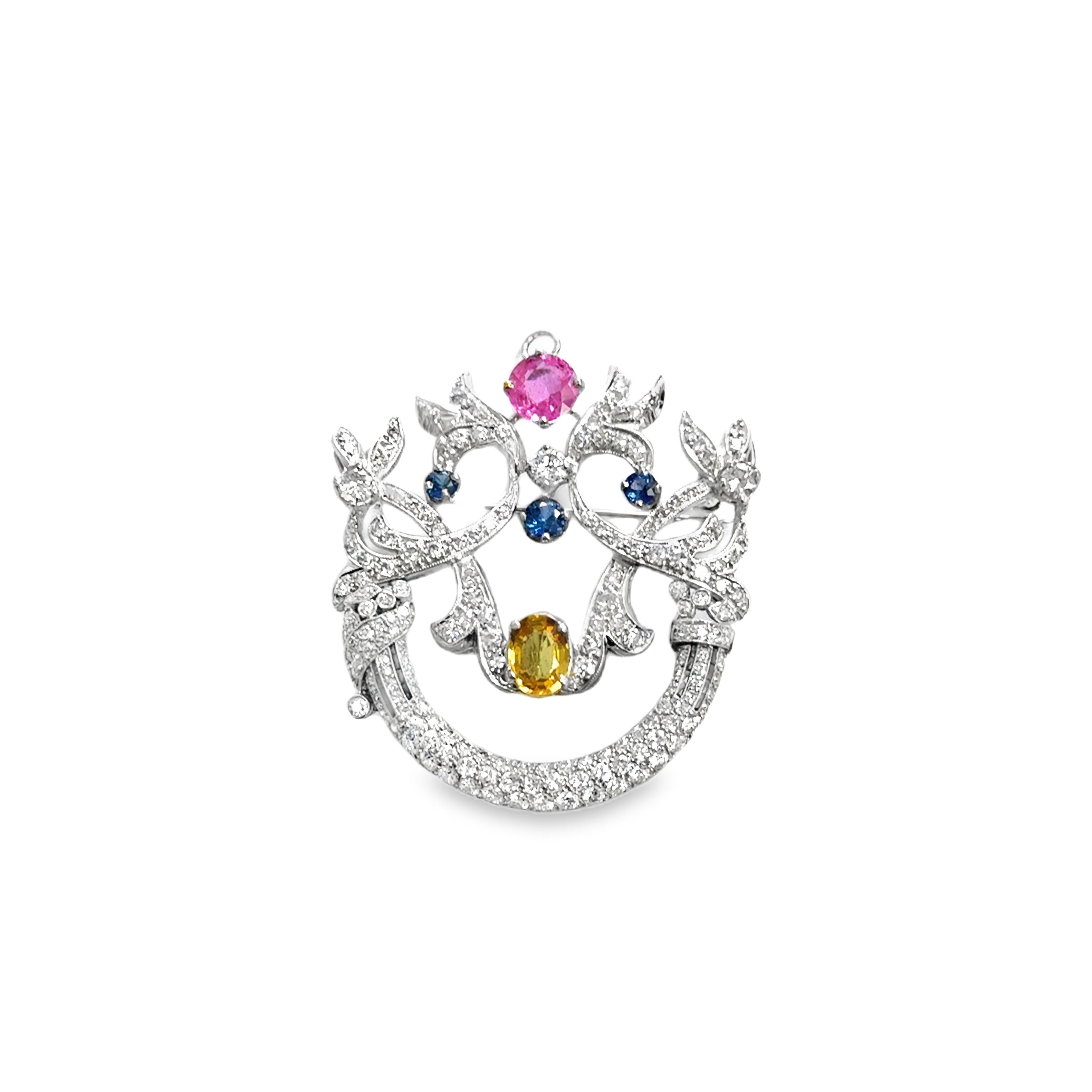 Convertible 18k Gold Brooch with Pink Yellow and Blue Sapphires by Wander