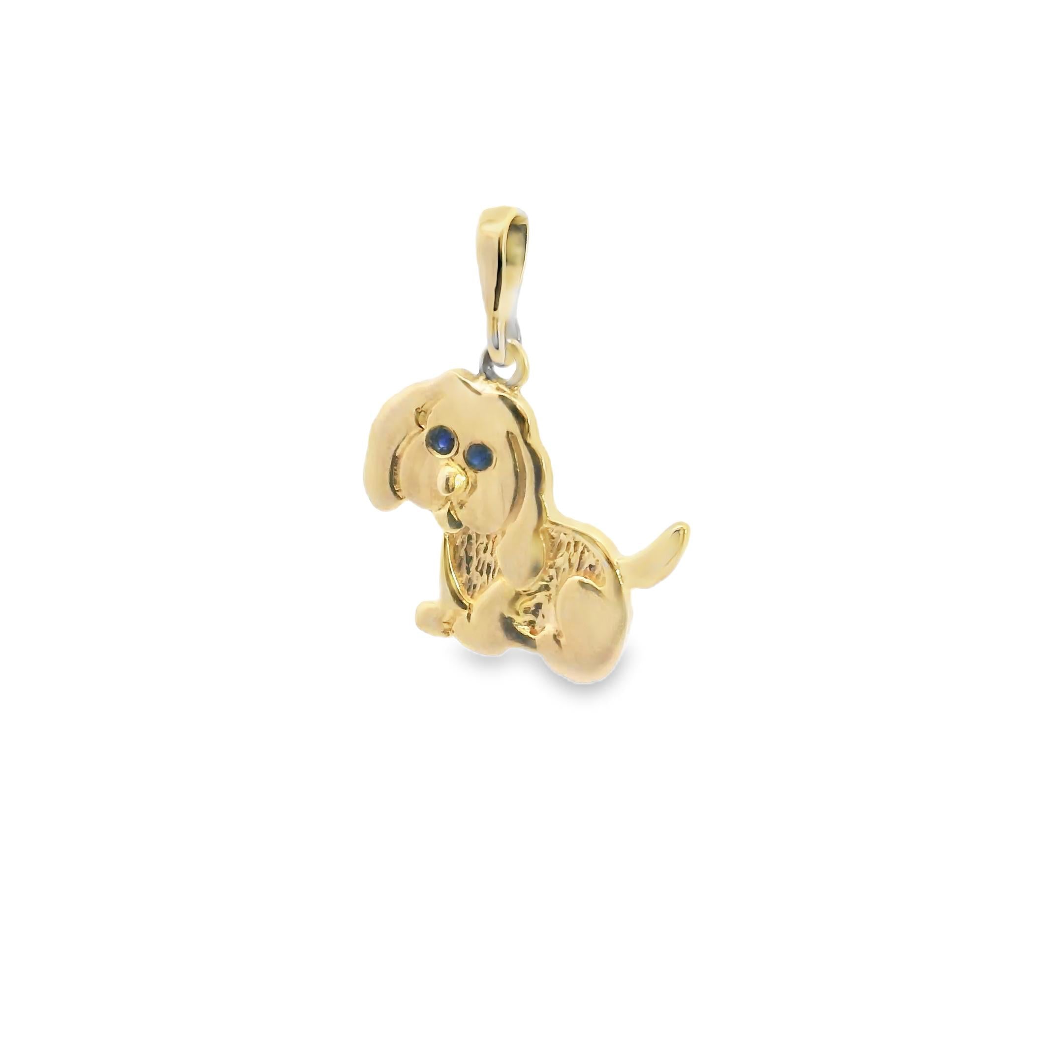 14k Yellow Gold and sapphire Puppy Charm circa 1960's