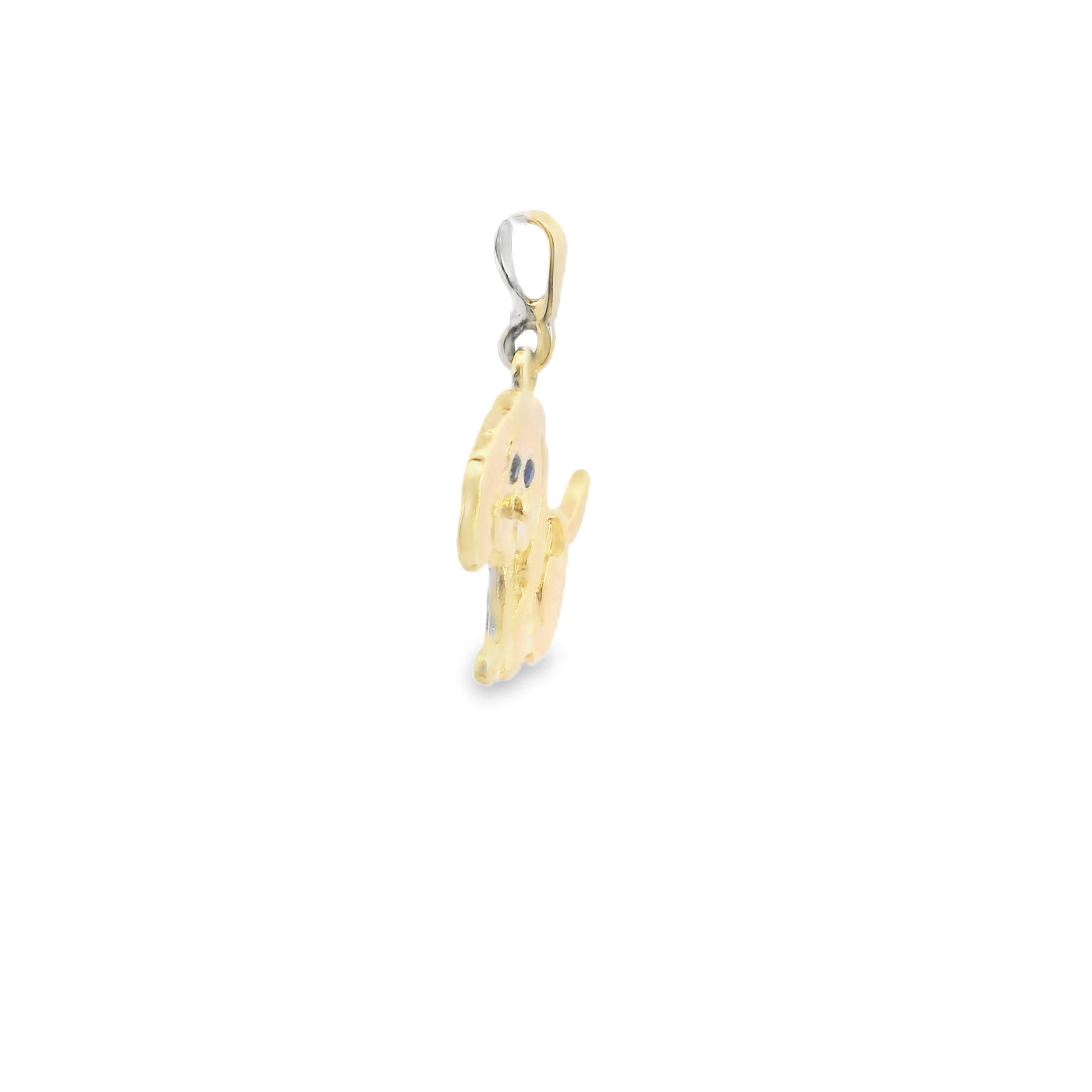 14k Yellow Gold and sapphire Puppy Charm circa 1960's