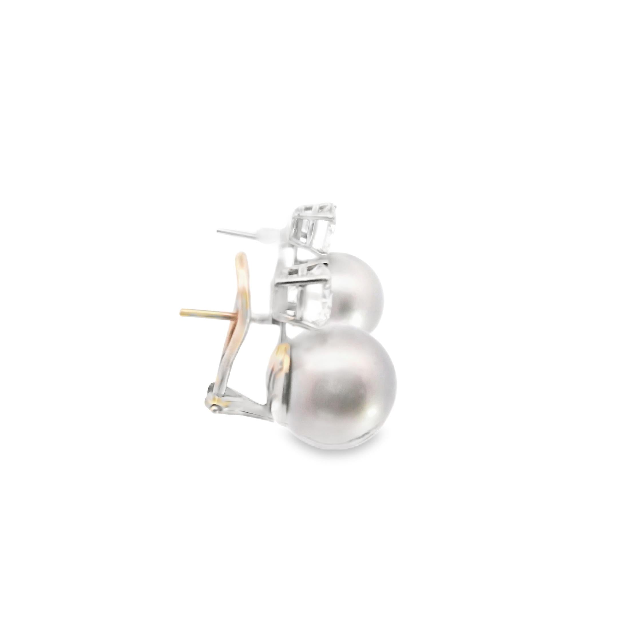 Tahitian Pearl and Diamond Earrings 14K White Gold · 1.20 Carats Each