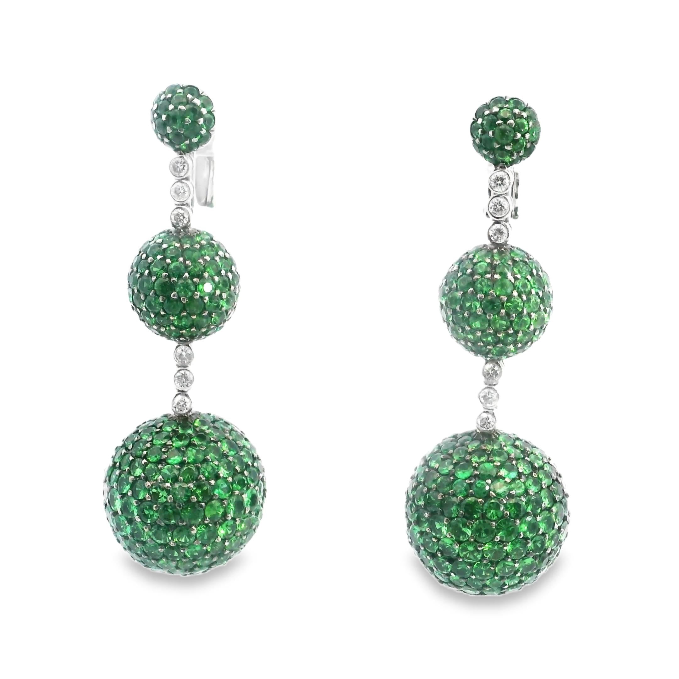 Italian Tsavorite and Diamond Triple Sphere Earrings