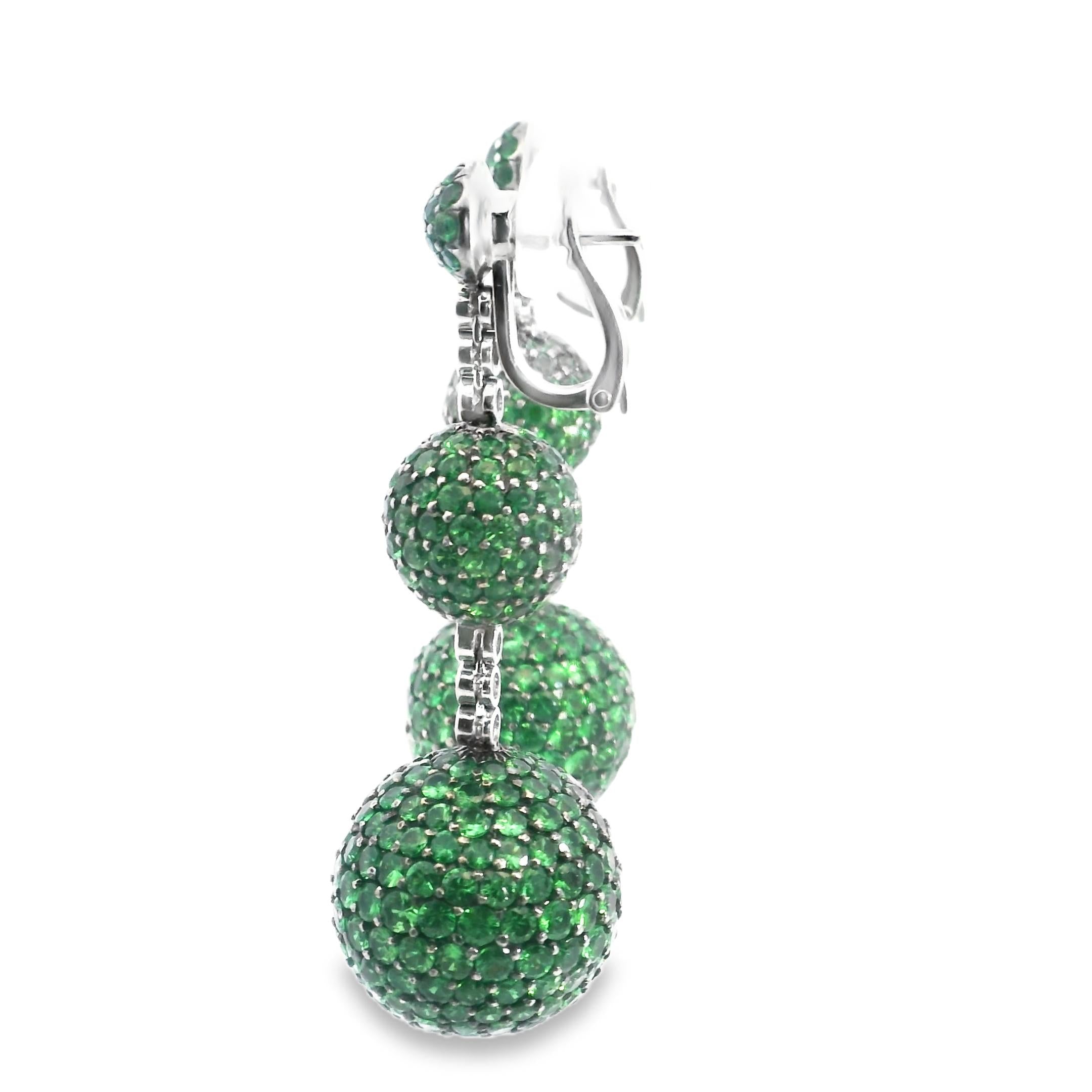 Italian Tsavorite and Diamond Triple Sphere Earrings