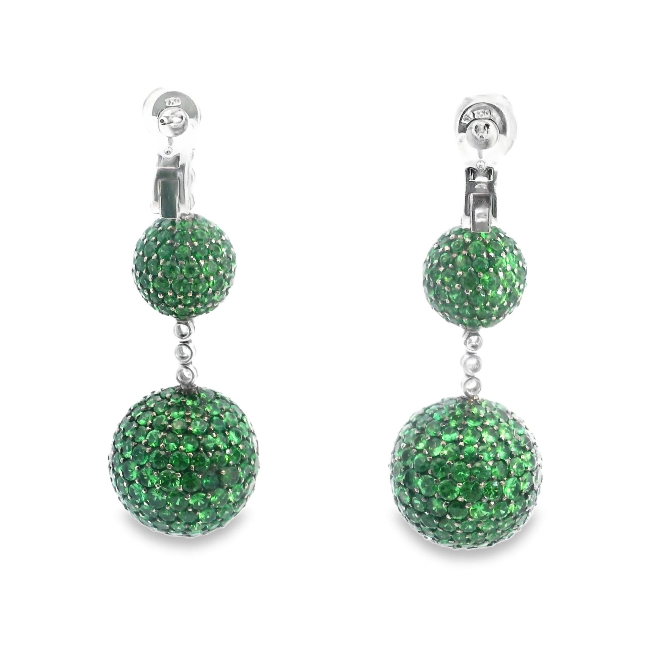 Italian Tsavorite and Diamond Triple Sphere Earrings