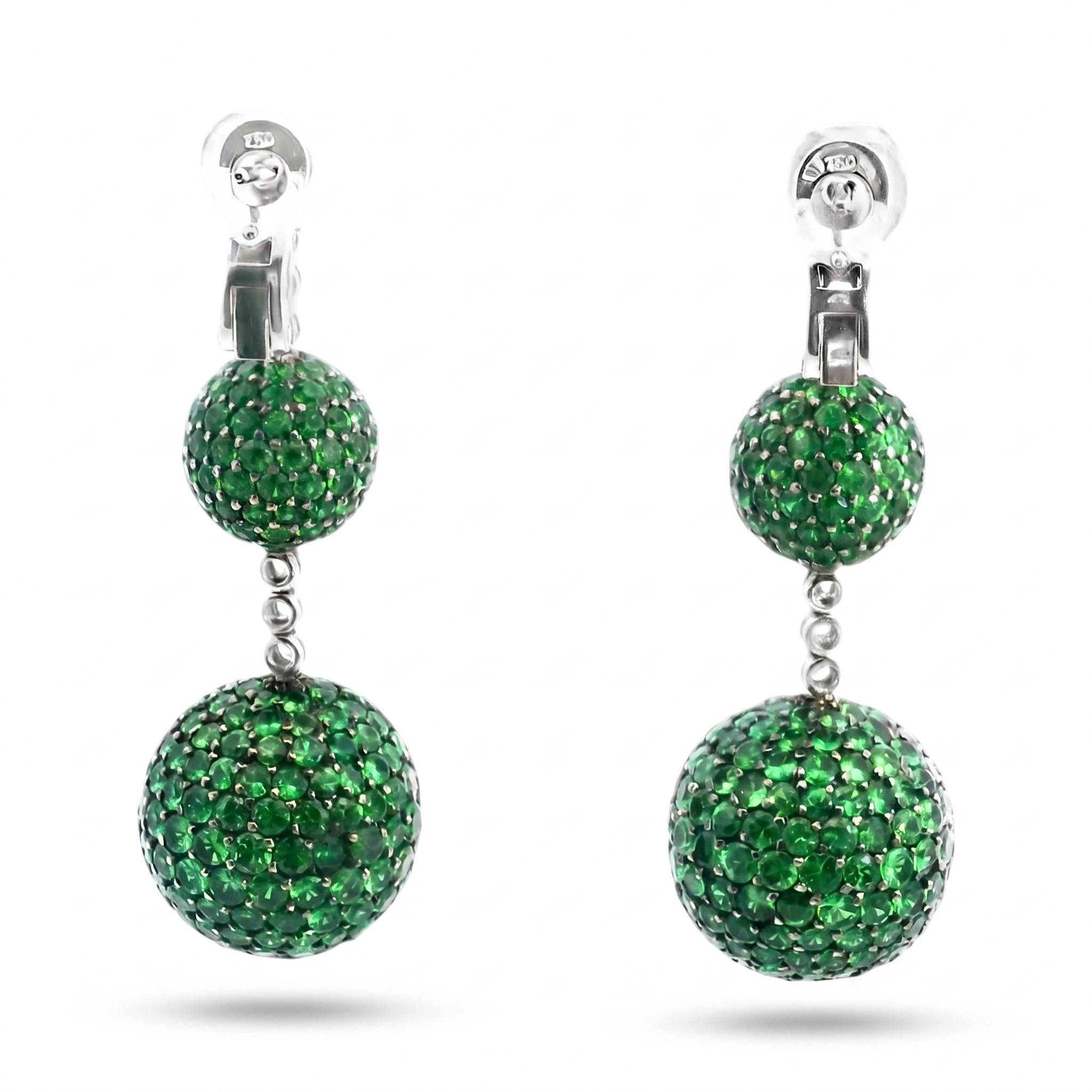 Italian Tsavorite and Diamond Triple Sphere Earrings