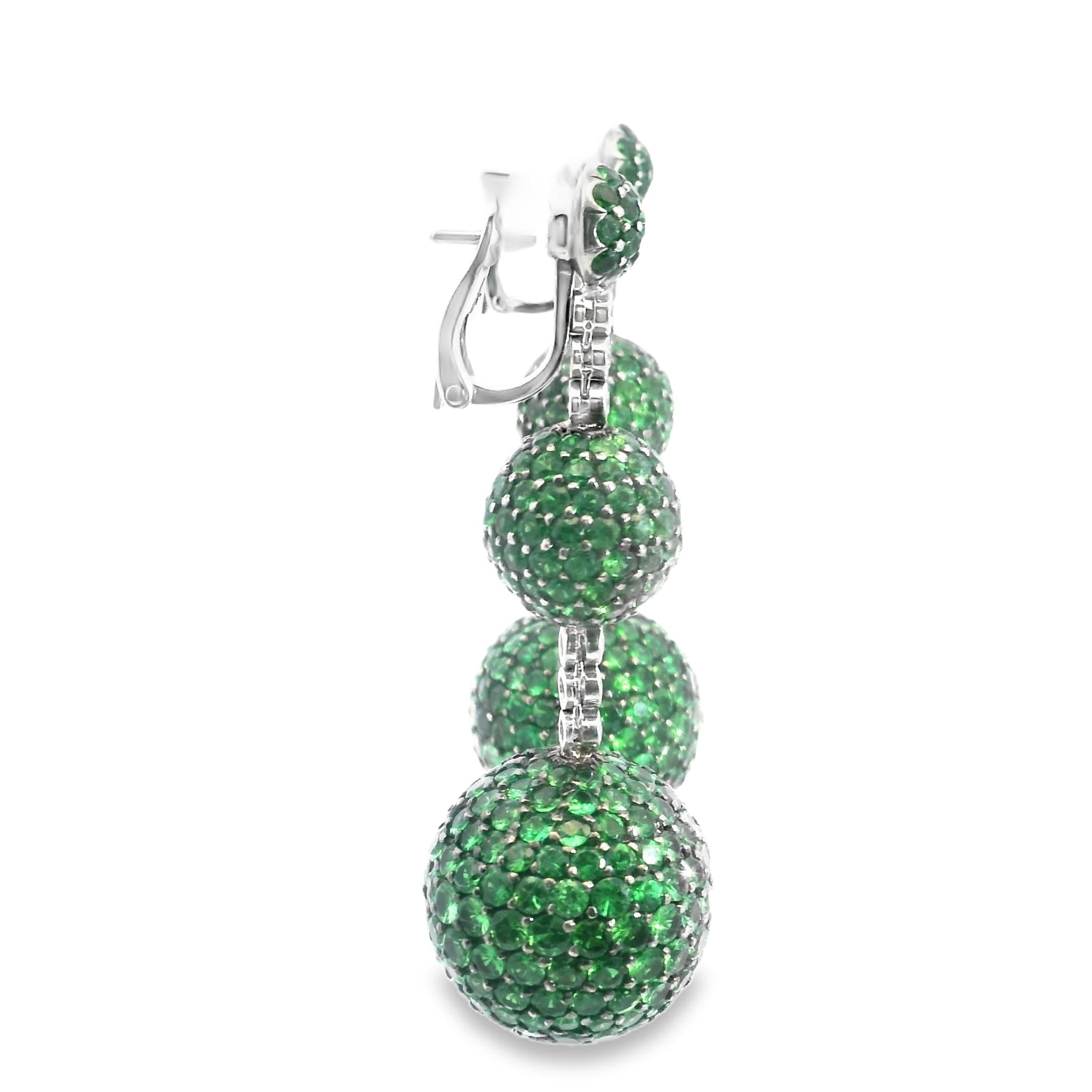 Italian Tsavorite and Diamond Triple Sphere Earrings