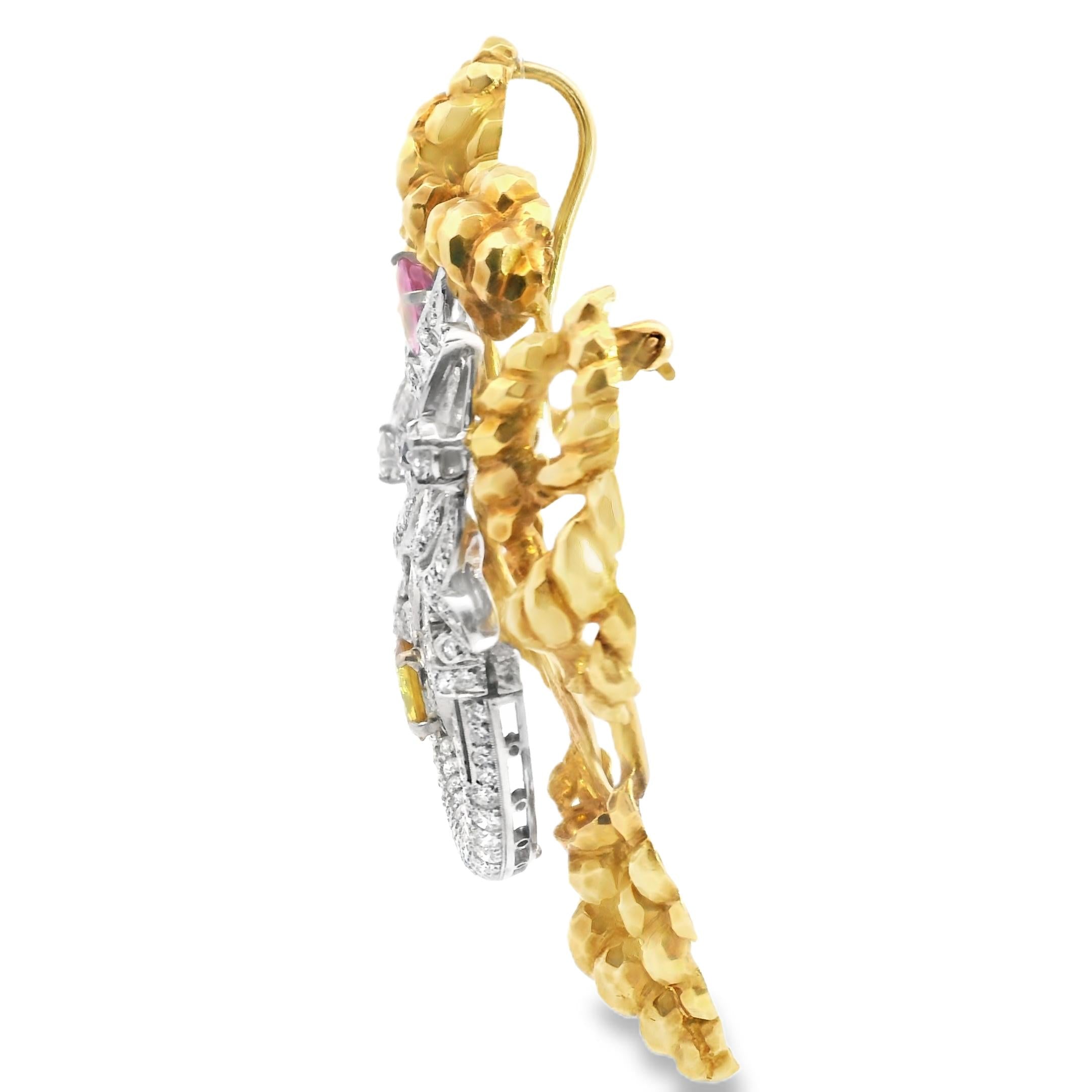 Convertible 18k Gold Brooch with Pink Yellow and Blue Sapphires by Wander