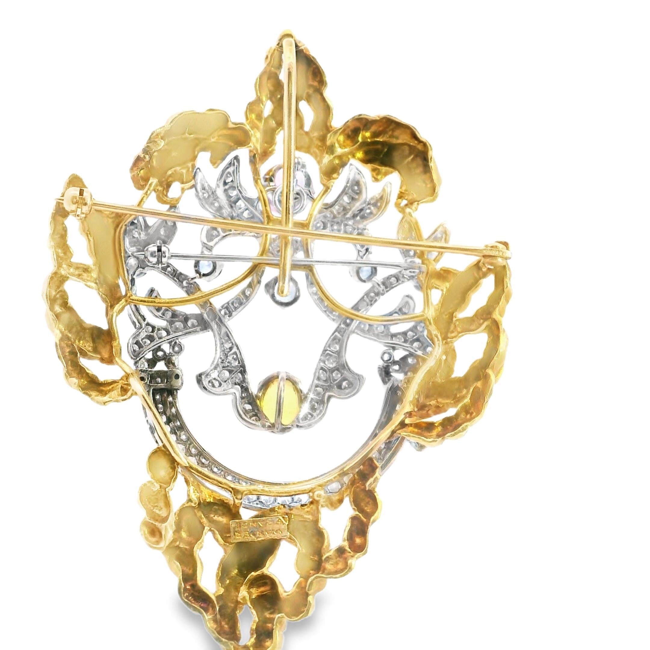 Convertible 18k Gold Brooch with Pink Yellow and Blue Sapphires by Wander