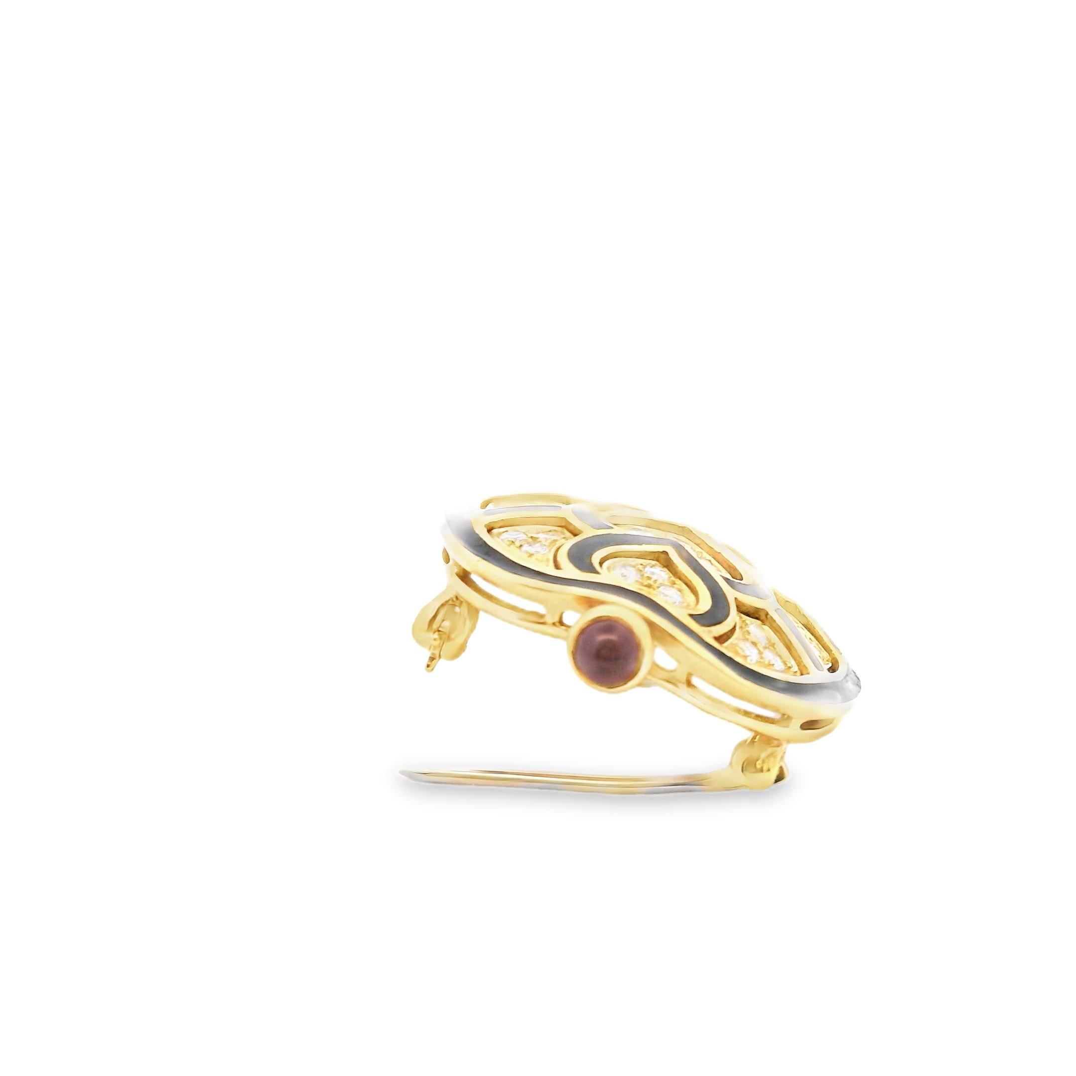 Judith Leiber 18K Yellow Gold Diamond, Enamel, and Ruby Brooch
