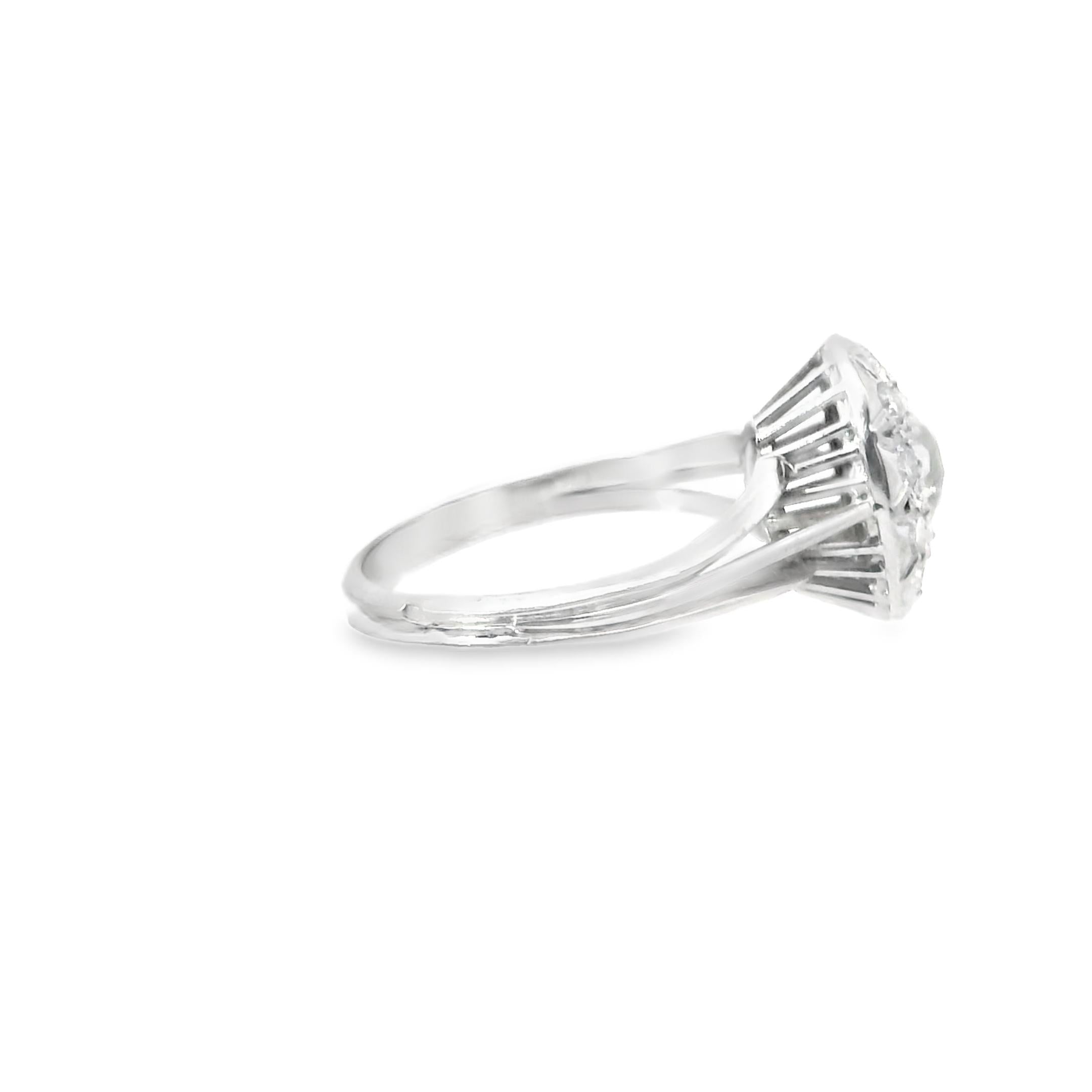 French Art Deco Diamond Cluster Ring in 18k White Gold (1.15 cts)