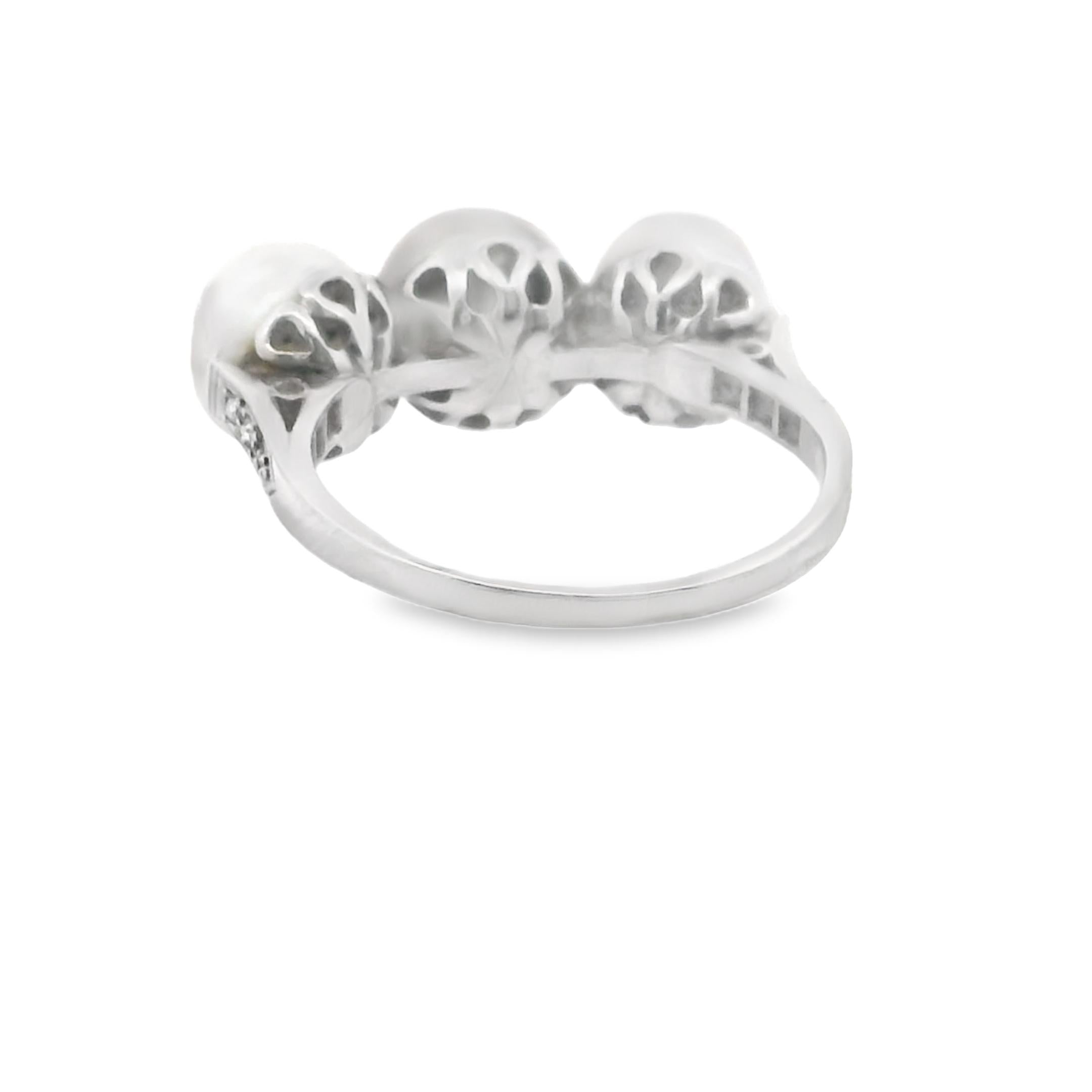 1930 Platinum Ring with Three Natural White Pearls