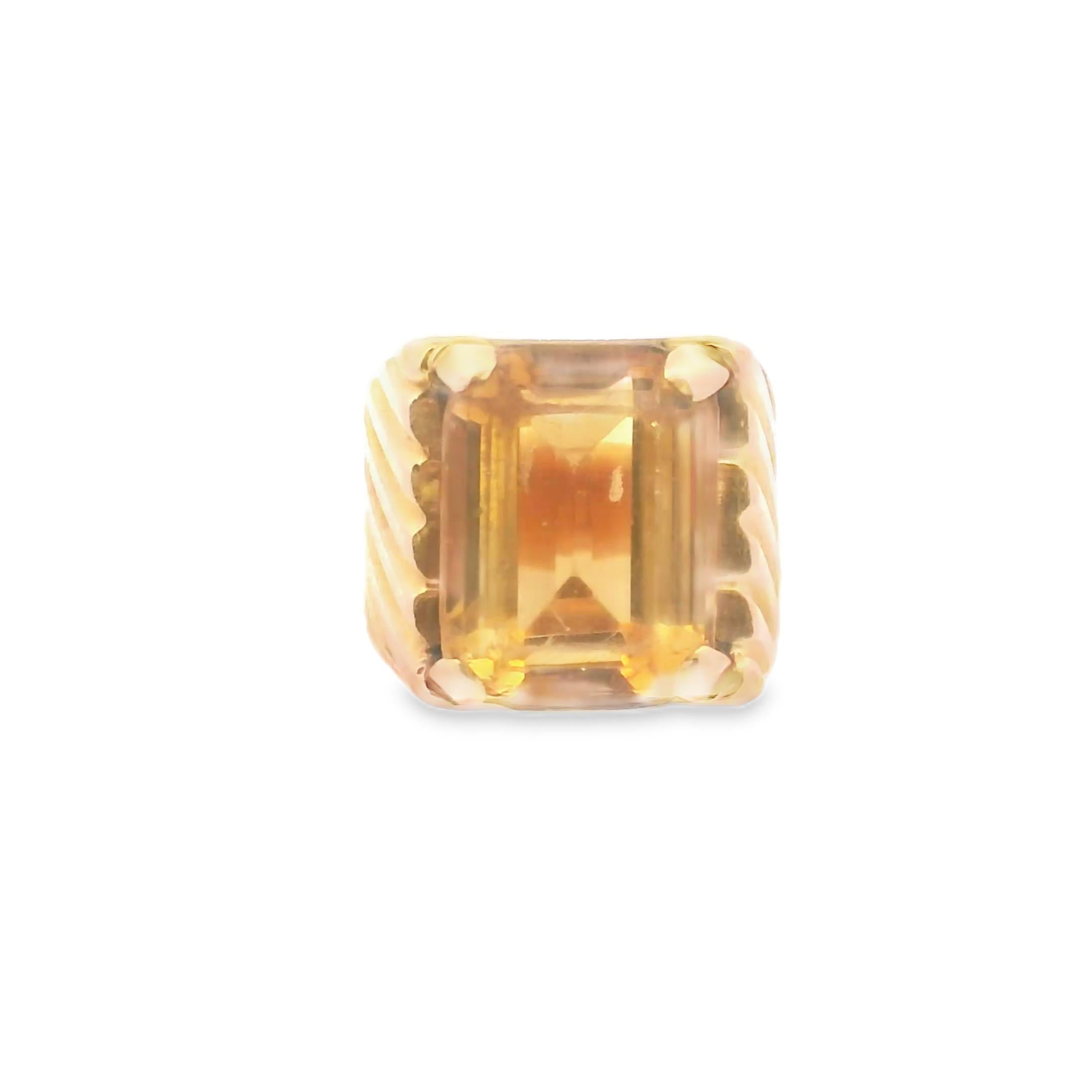 French 1950s Emerald-Cut Citrine Ring in 18k Gold