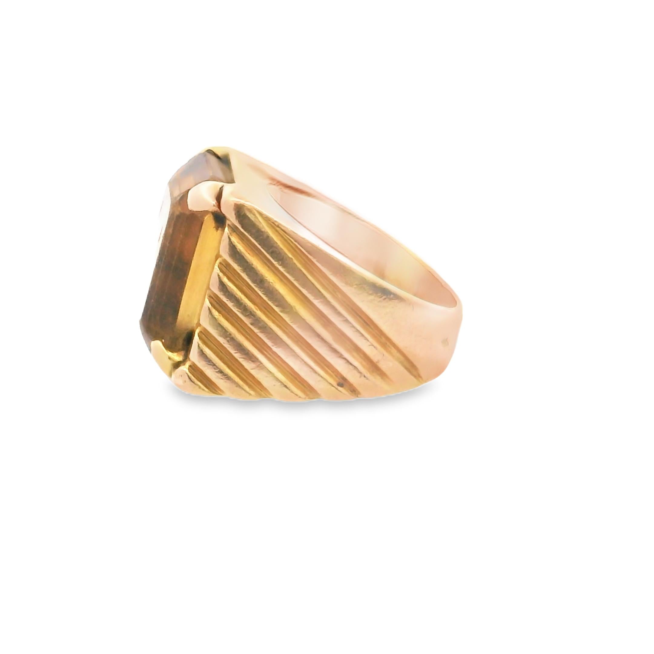 French 1950s Emerald-Cut Citrine Ring in 18k Gold
