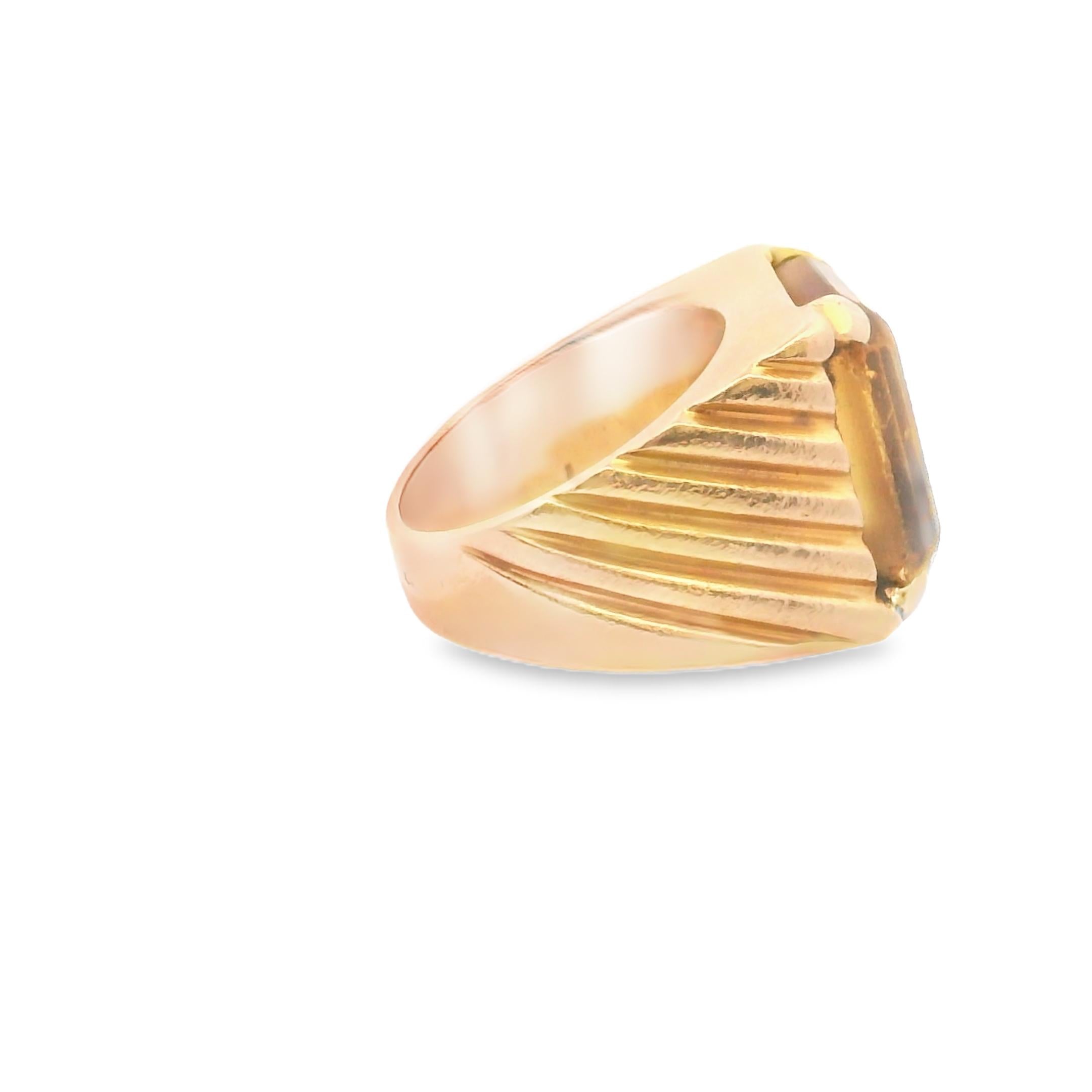 French 1950s Emerald-Cut Citrine Ring in 18k Gold
